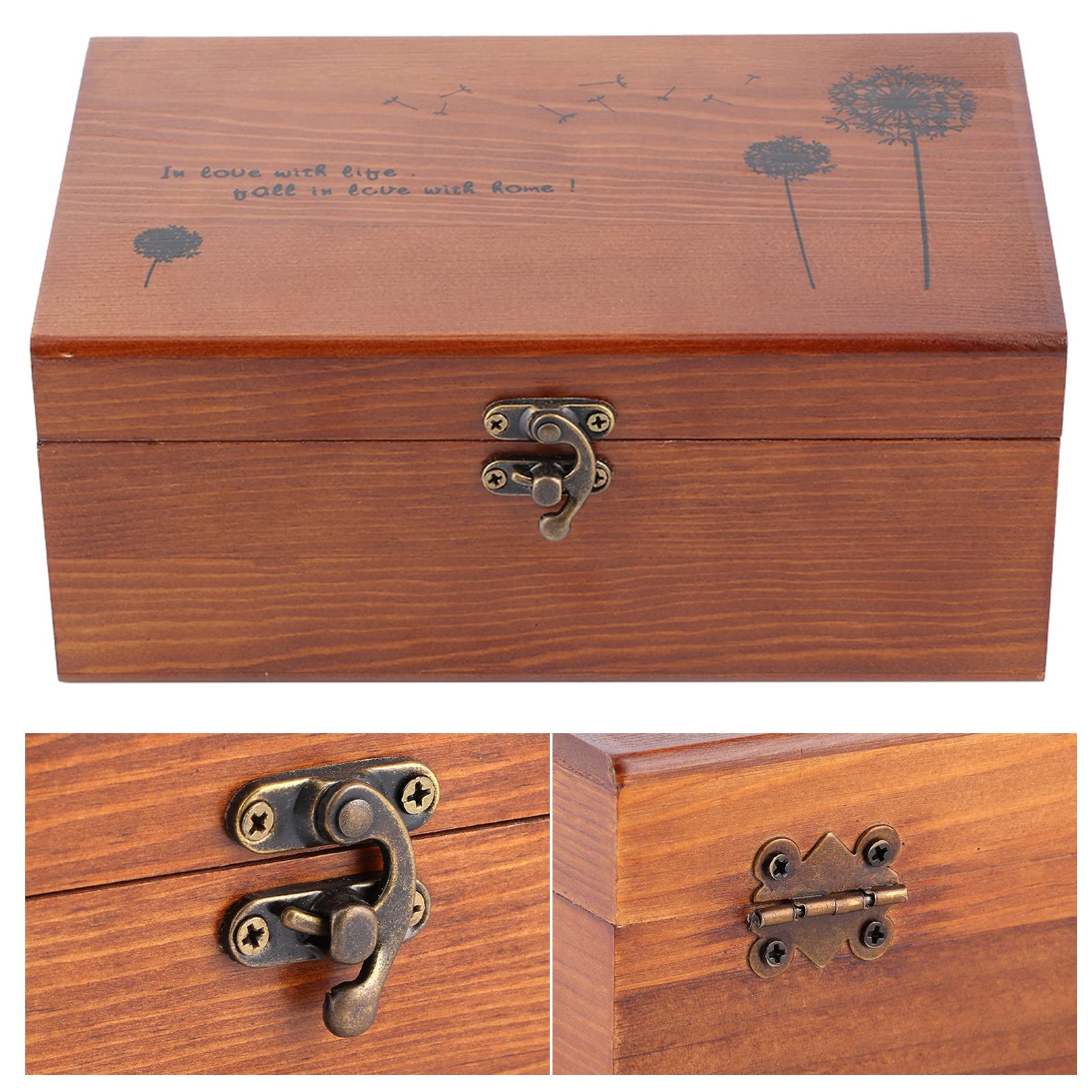Ejoyous Nähkästchen aus Kiefernholz Im Vintage-Stil für den Haushalt, Fadenkasten aus Kiefernholz mit Taraxacum-Mustermalerei und Seidendruck, Nadelaufbewahrung, Organizer für Heim-Desktop-DIY-Nähen