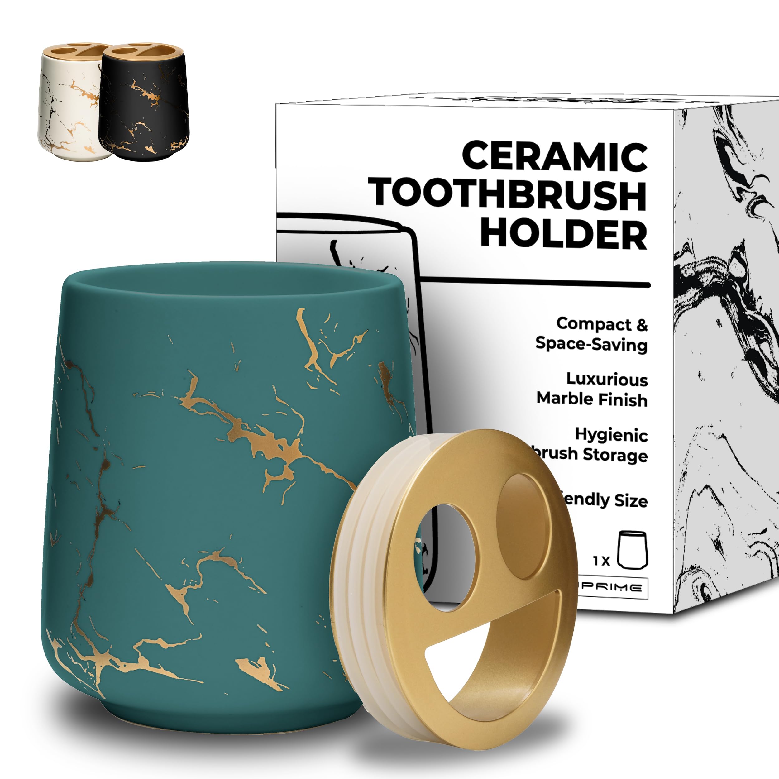 Ceramic Toothbrush Holder | Marble Look Electric Toothbrush Holder | Bathroom Accessory Toothbrush And Toothpaste Holder- Makeup Brush Holder (Green Toothbrush Holder)