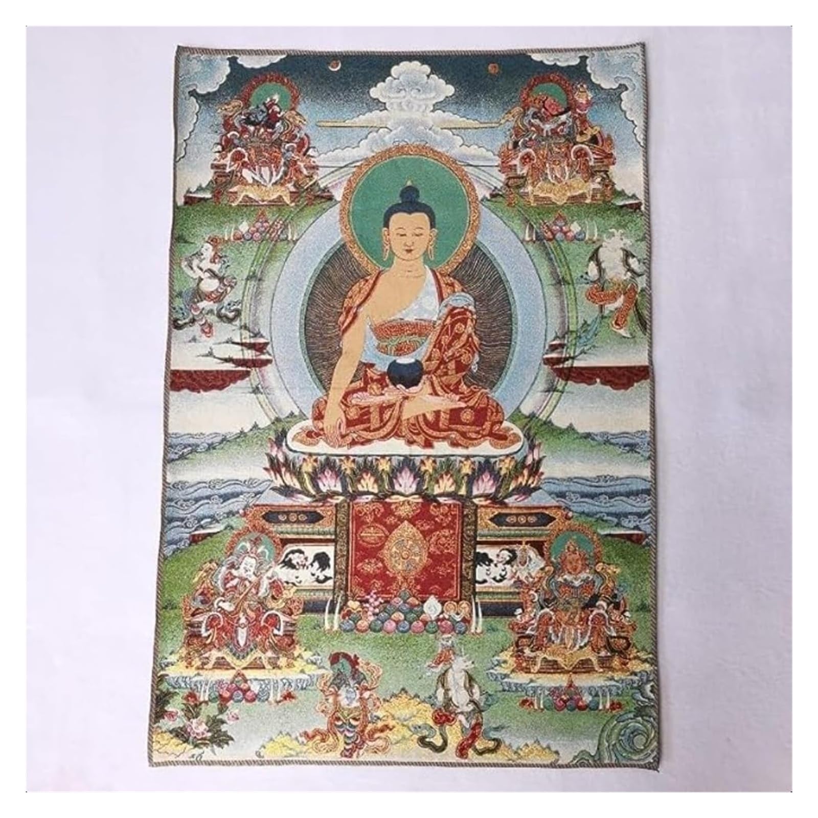 PZOFERLIN Ricamo tibetano Thangka Ricamo in seta tibetano Thangka Sakyamuni Buddha 4 protettori del Dharma Arazzo 60x90 cm