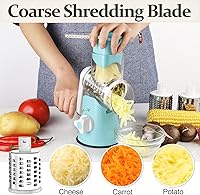 Vista 3 de Cambom Rotary Cheese Grater Hand Crank Cheese Shredder for Fresh Cheese, Vegetable, Nuts,Non-slip Suction Base, Five Blades, Blue
