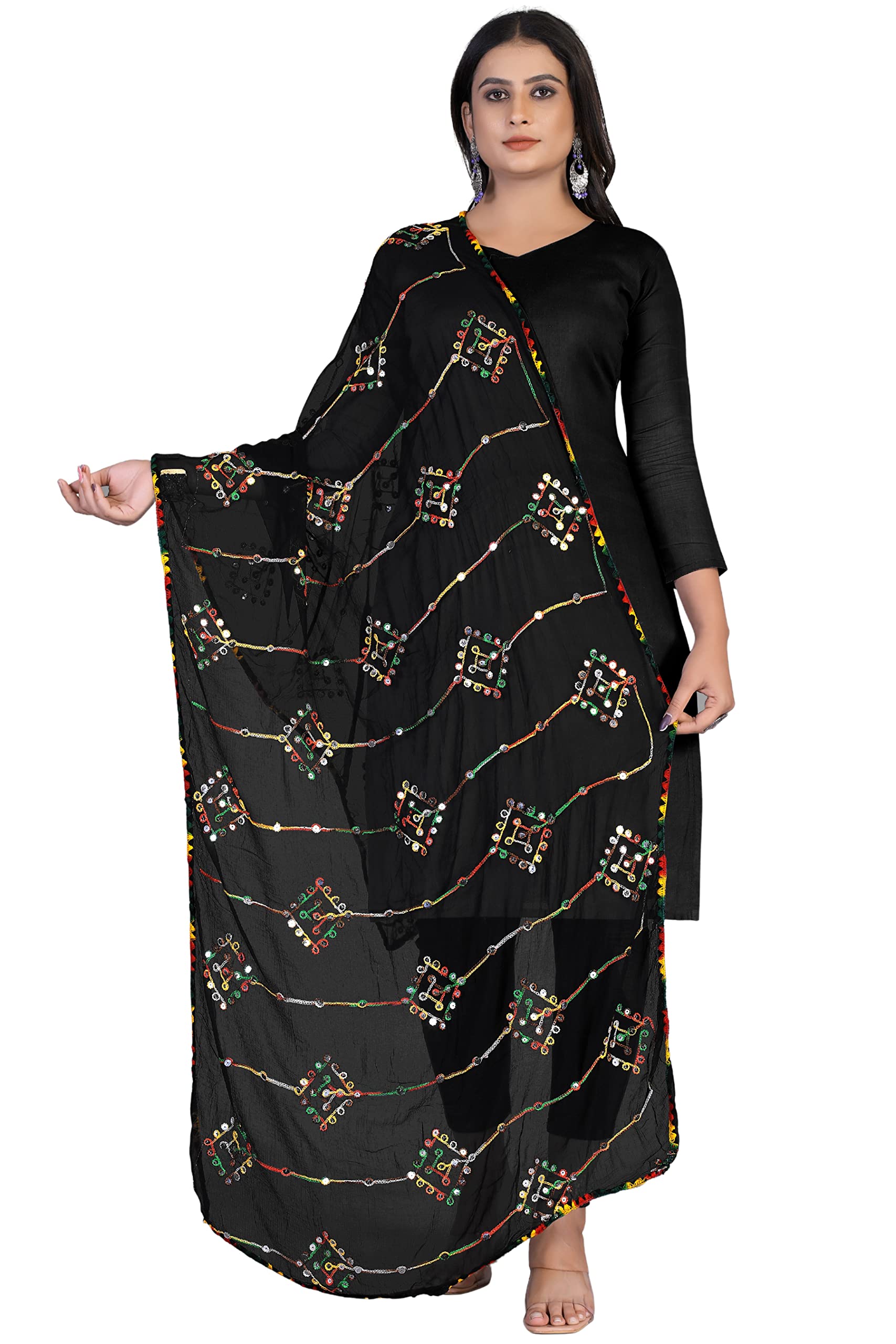 KEMZAWomen's Embroidered Mirror Work Chiffon Dupatta