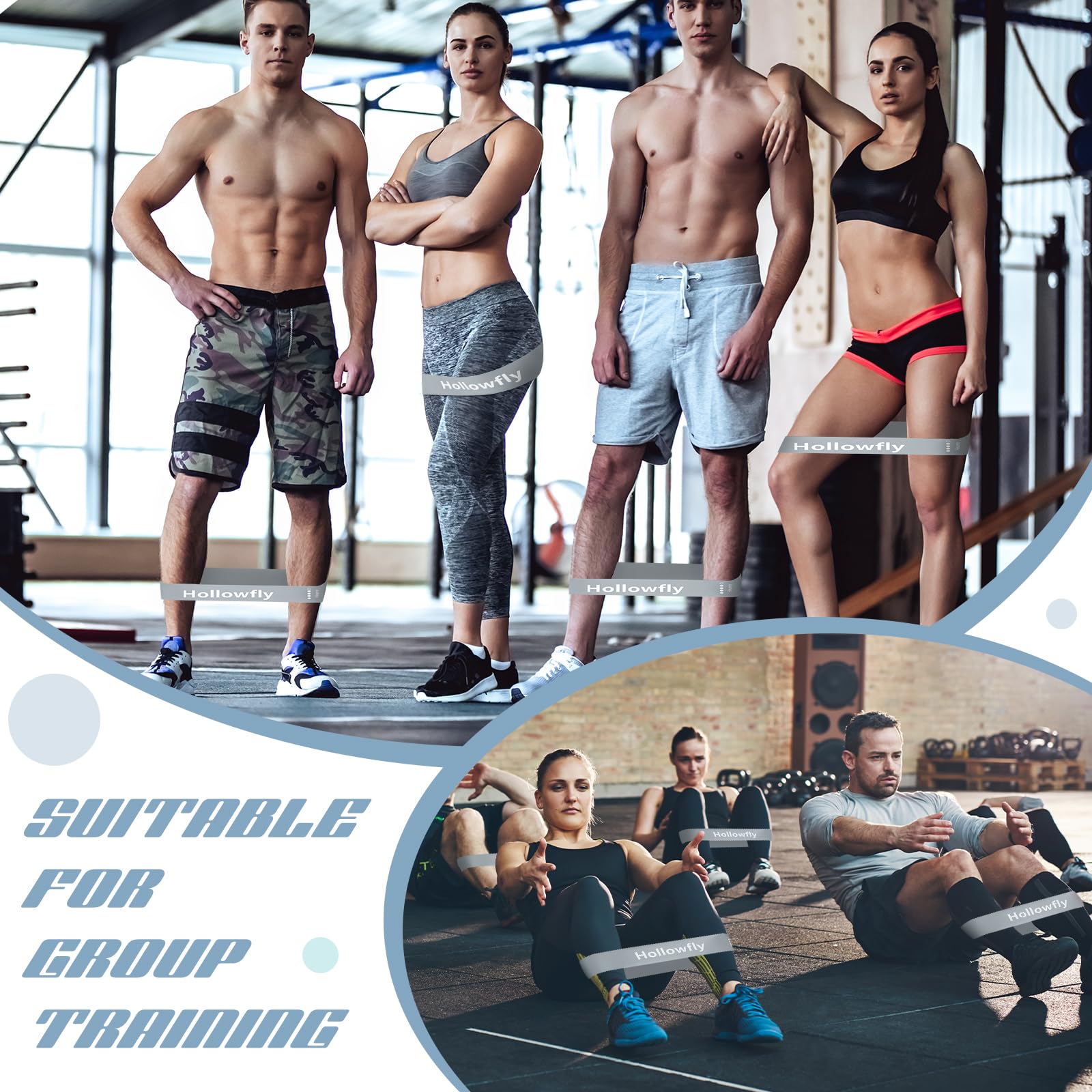 Hollowfly Latex-Widerstandsbänder für Po-Workout, dehnbar, rutschfest, für Beine, Kniebeugen, Widerstandsschleife, für Damen und Herren, Anfänger, Po, Hüfte, Oberschenkel, Fitness, 12 Stück