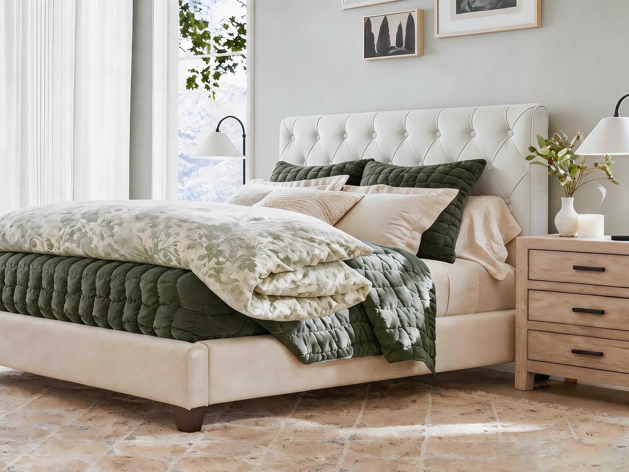 King Tufted Velvet Upholstered Headboard