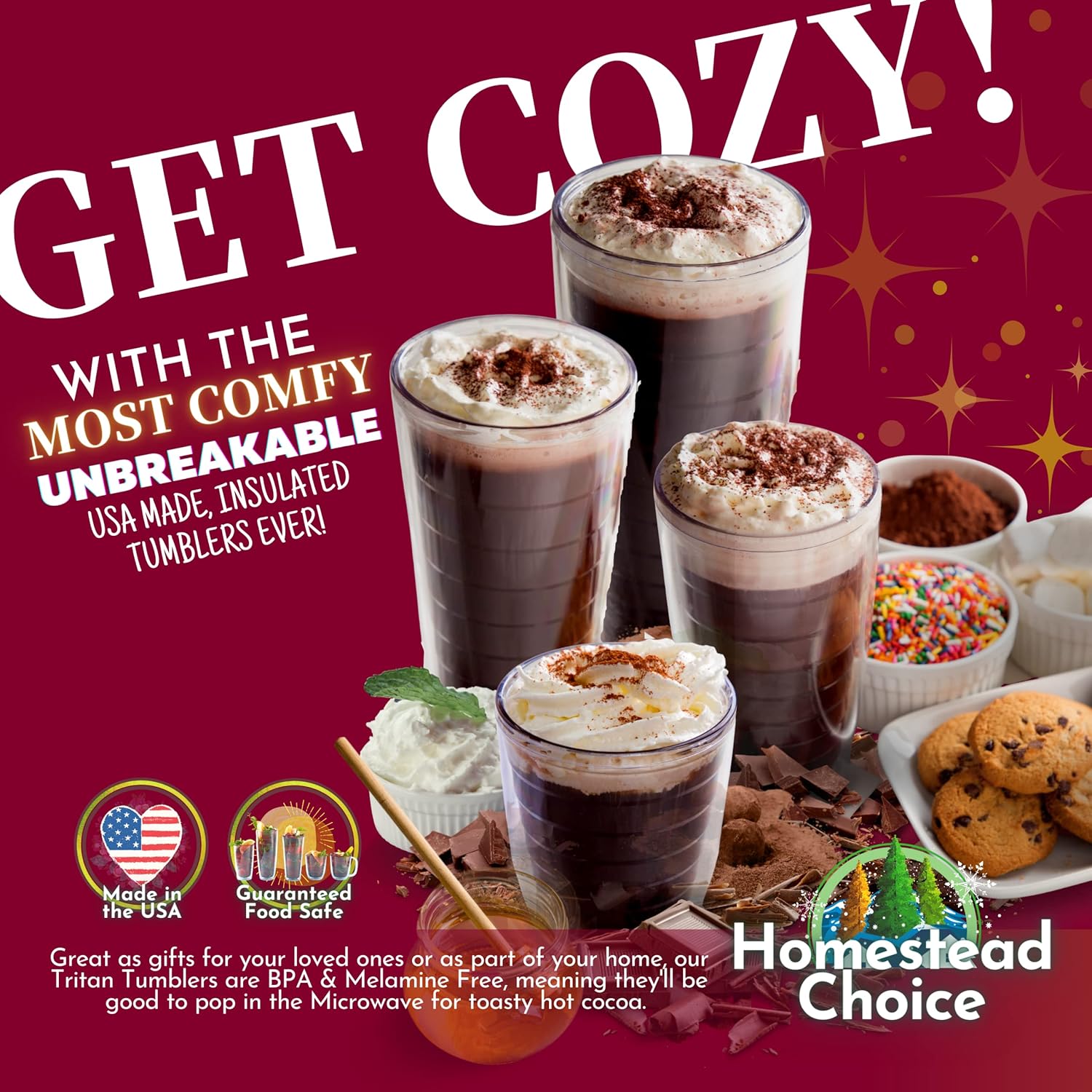  | Insulated Tumblers 4-pack 16 oz Made in USA Great for Iced Coffee & Hot Drinks, Clear Double Wall Plastic Tumbler Cups, Microwave, Freezer & Top Rack Dishwasher Safe Reusable Cups by Homestead Choice: Tumblers & Water Glasses