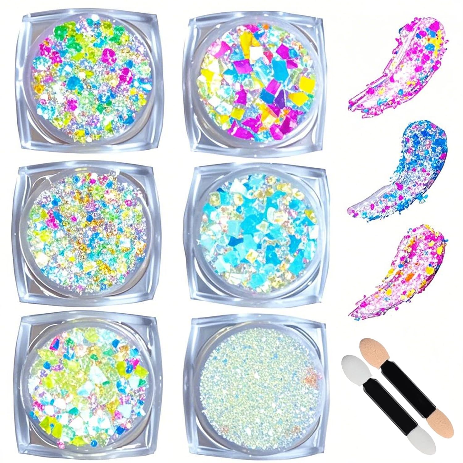 Homtop Face & Body Glitter Gel – Clear White Sparkling Gel for Hair, Face & Body – 6 Shapes Chunky Festival Makeup – Butterfly, Stars & Hearts – Rave,