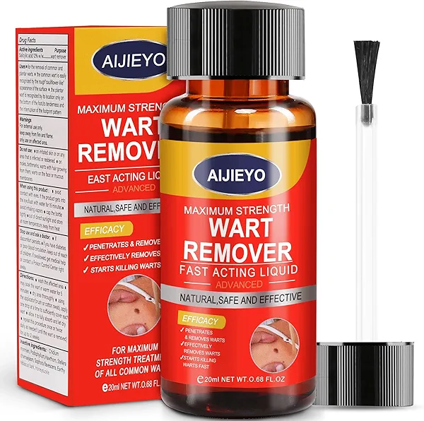 Wart Remover Liquid,Fast Acting Salicylic Liquid to Remove Common and Plantar Warts, Flat Warts, 0.68 Fl Oz, 1 Count - Safe, Natural, and Potent for External Use