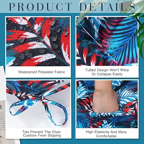Vista 19 de Geelin Cojín de respaldo alto para silla de patio para interiores y exteriores, cojines de respaldo copetudo, almohadillas mecedoras de patio, Azul