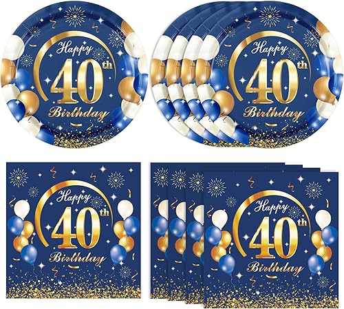 Miniatura 53 de 40 decoraciones de cumpleaños número 70 para hombres, azul marino y dorado, decoraciones de fiesta de feliz cumpleaños, incluye platos, servilletas