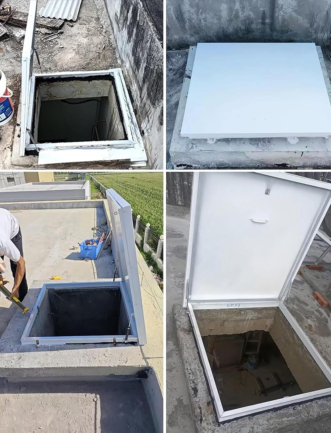 Aluminum Alloy Ceiling Hatch Lid with Installation Kit, 55x55cm (21.7x21.7) Roof Access Cover, Patio Rain Protection, Manhole & Cellar Exit for Easy Repairs