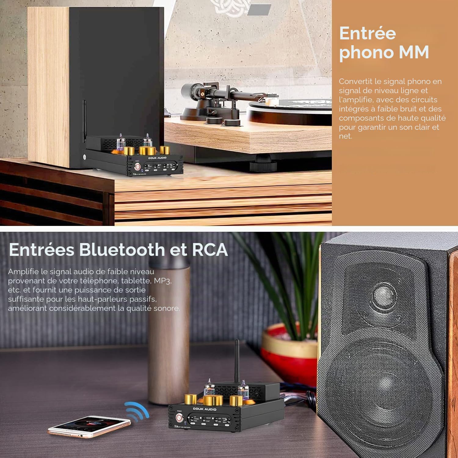 Amplificateur à lampes HiFi Bluetooth 5.0 - Amplificateur audio à tube de soupape - Amplificateur phono MM - 320 W