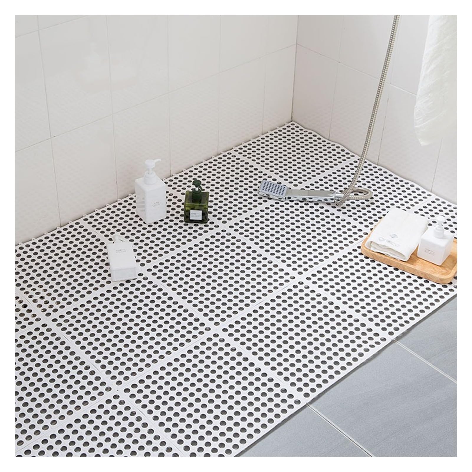 QIYFOZ Interlocking Drainage Mats for Shower with Non-Slip Surface Ideal for Washrooms Bathrooms Stairs Garages - 36pcs White 30x30x0.8cm Tiles