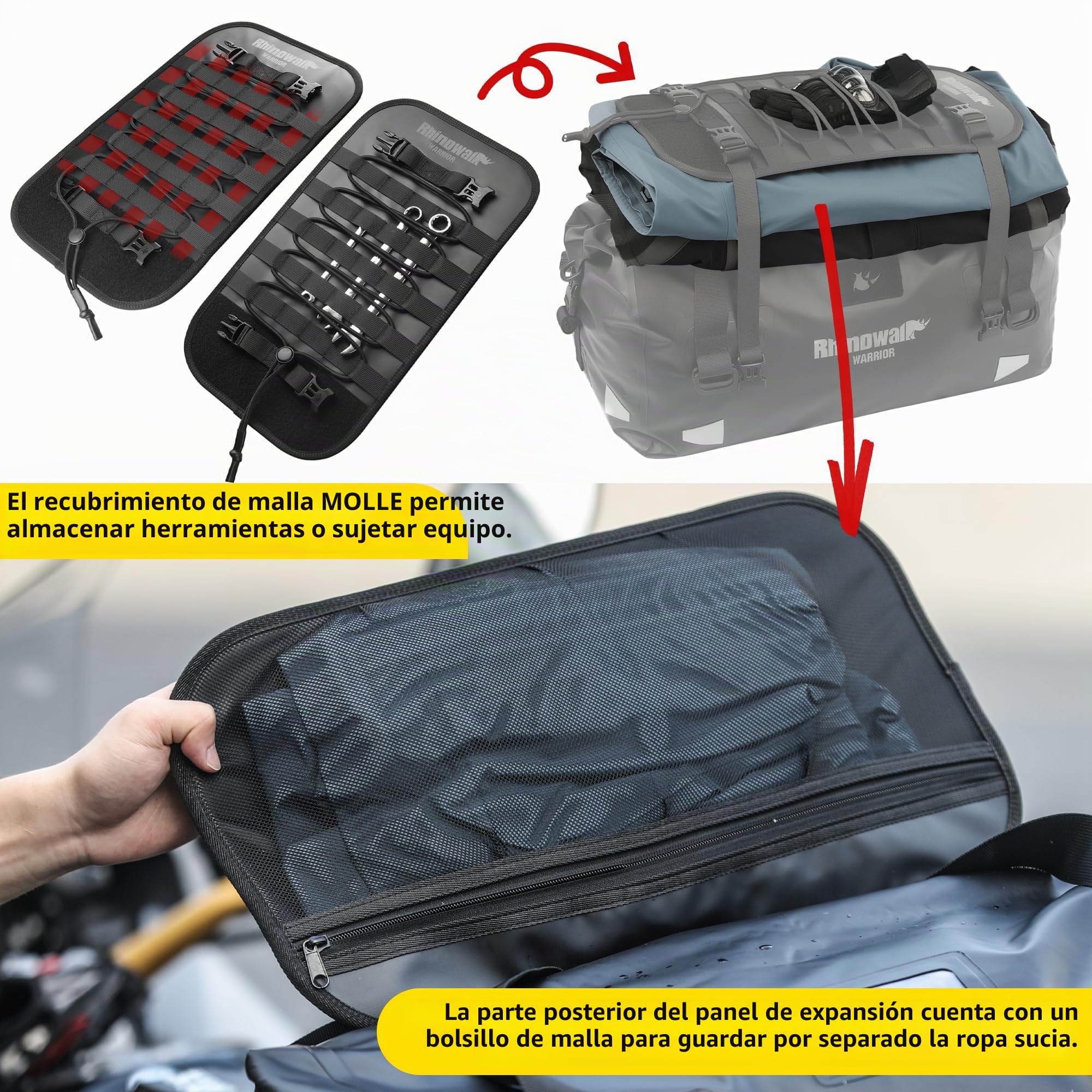 Bolsa trasera para moto Rhinowalk, equipaje de viaje impermeable para motocicleta con gran capacidad de almacenamiento para camping, navegación en bote, ciclismo, 40L - Negro
