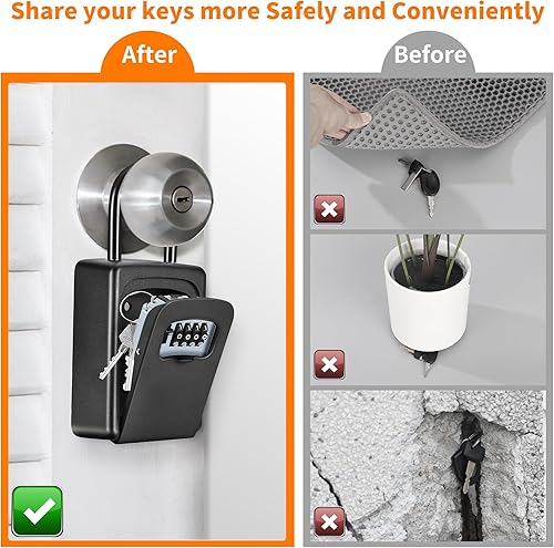 Miniatura 3 de Caja de seguridad portátil montada en la pared para casa, capacidad de 5 llaves, caja de seguridad resistente a la intemperie con código reiniciable