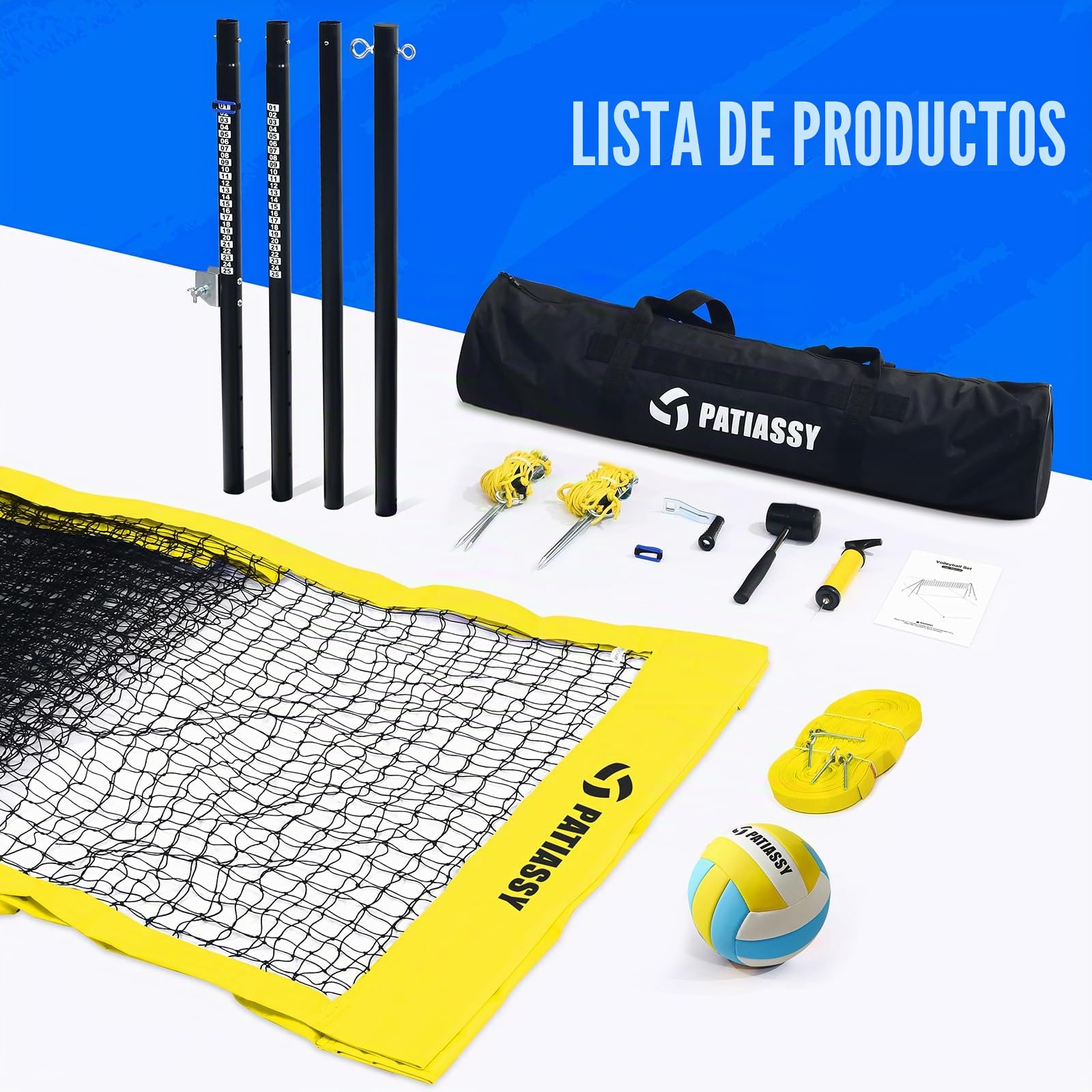 Juego de Red de Voleibol Profesional portátil para Exteriores con Postes de Altura Ajustable, Sistema de cabrestante, Voleibol con Bomba y Bolsa de Transporte para Patio Trasero y Playa