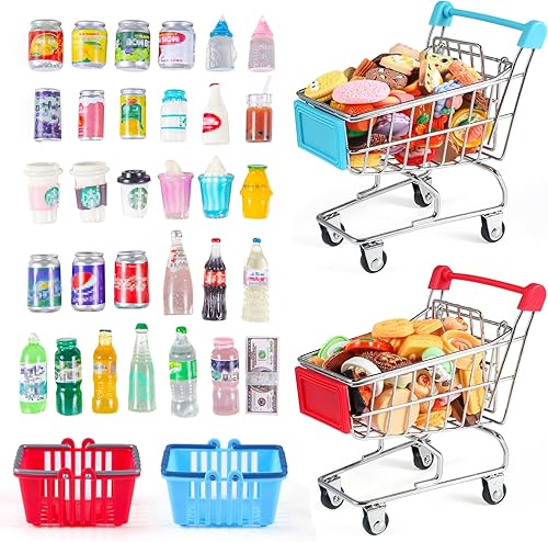 134pcs Mini Cesta Cesta Miniatura Comida Bebida Botella Supermercado Metal Handcart Juguetes Casa de Muñecas Tienda Cosplay Juego de Dollhouse