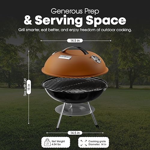 Miniatura 3 de GasOne CG-14T - Parrilla portátil de 14 pulgadas con tapa de bloqueo de 3 puntos para preservación del calor, sistema de ventilación doble, parrilla