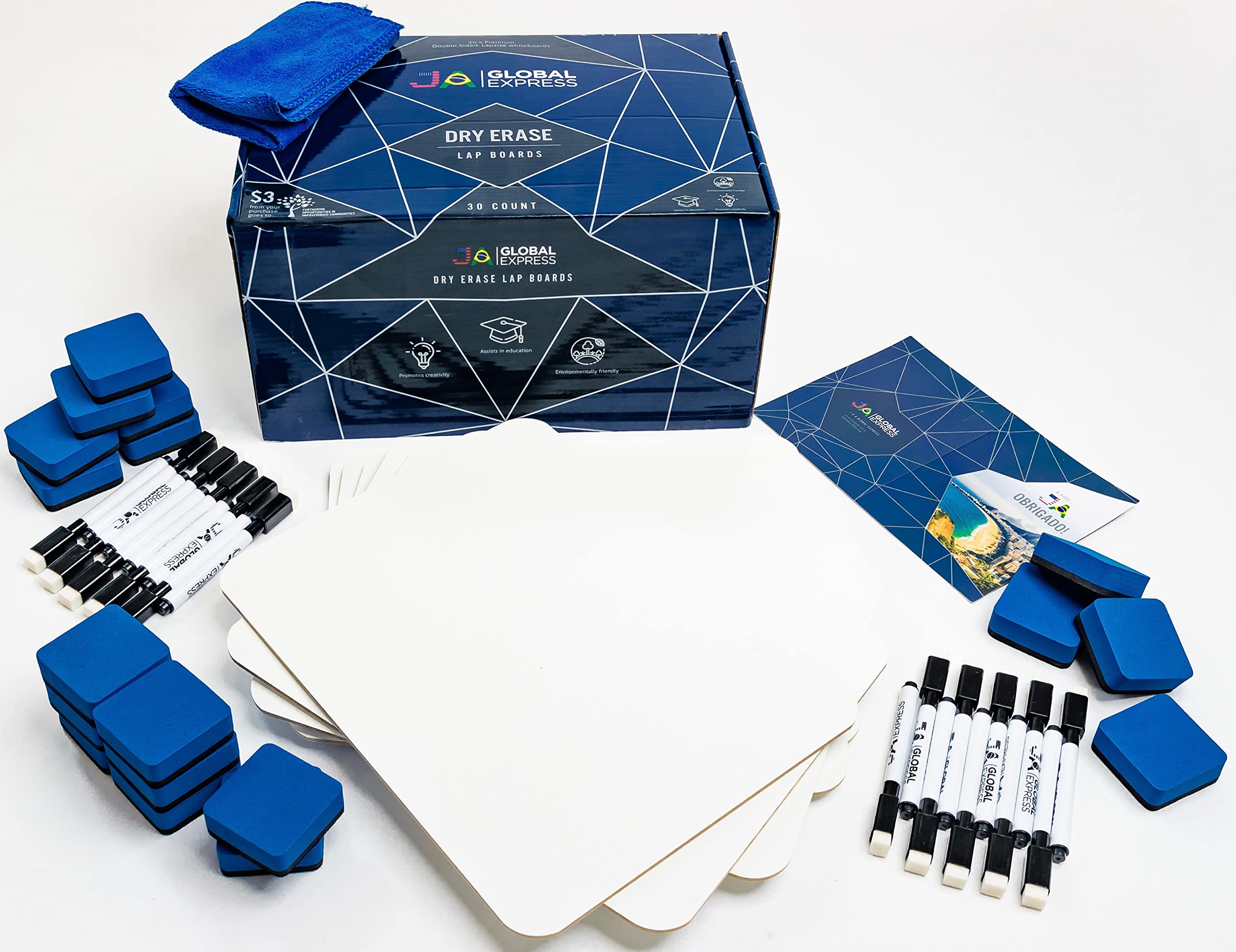 Dry Erase Lap Board - Whiteboards for Students-Double-Sided - Dry Erase Eraser - 30 Erasers & 40 Markers - Classroom Supplies - Small Mini Dry Erase Board -Lap Board - USA Citizen Owned ????