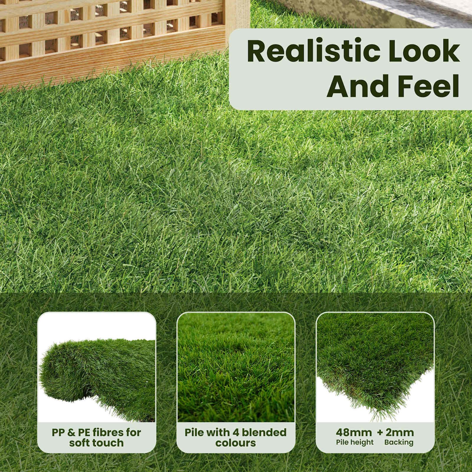 vidaXL Erba artificiale Verde 1 x 8 m, 50 mm PP e PE, Tappeto da giardino, resistente alle intemperie, per esterni, in stile erba sintetica beige, drena velocemente