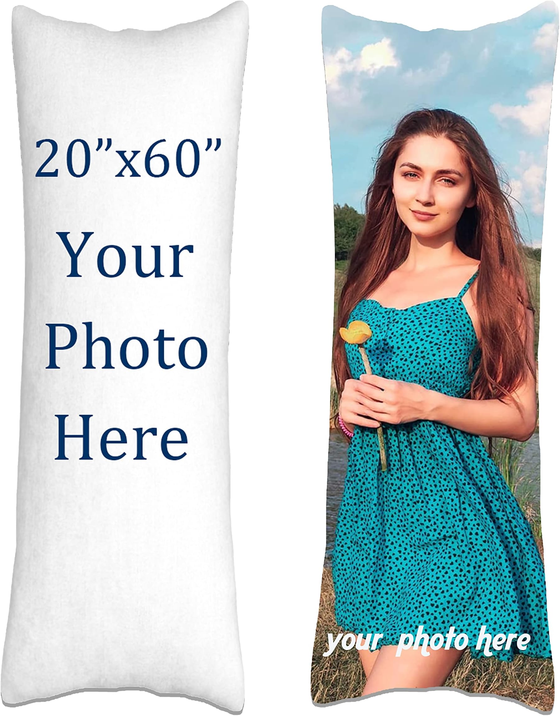Custom Design Photos or Text Long Body Pillow Case，Personalized Love Photo Pillow Cover, Customize Birthday Gift, Wedding Keepsake Throw Pillow Covers (20x60 inch)