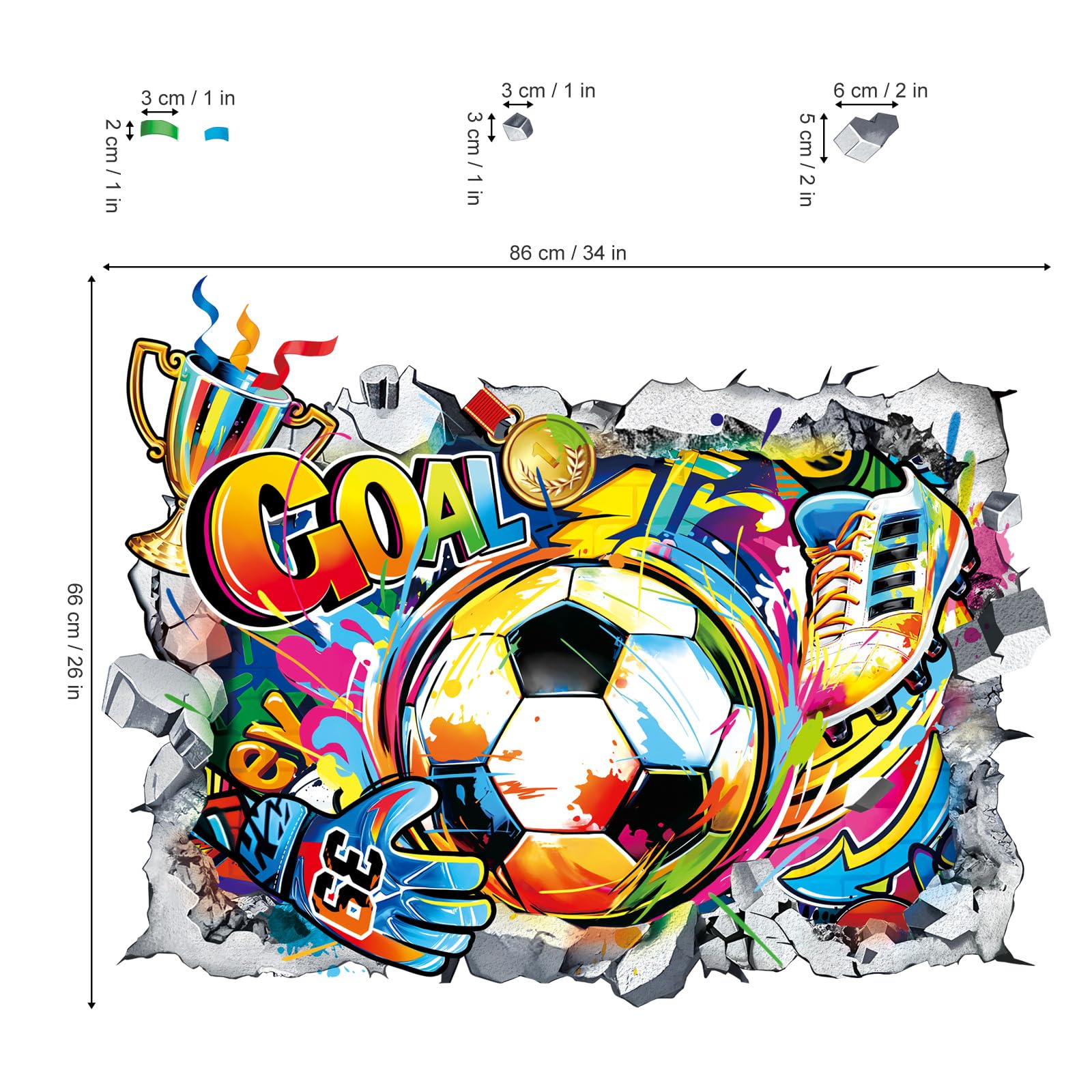 decalmile Stickers Muraux 3D Football Autocollant Mural Football Joueurs Sport Décoration Murale Chambre ado Garçon Salles de Jeux - 4