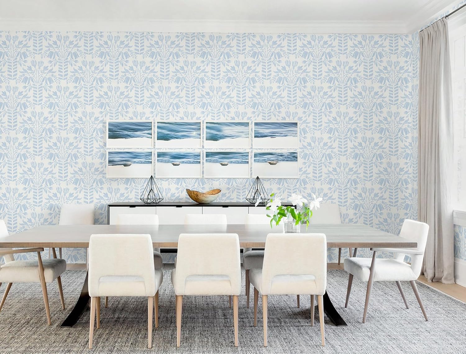 Yasinet Peel and Stick Wallpaper Blue Wallpaper Boho Blue and White Contact Paper for Bedroom/Cabinets Modern Coastal Warerproof Removable Self-Adhesive Wall Paper Vinly 17.3"×196.8"