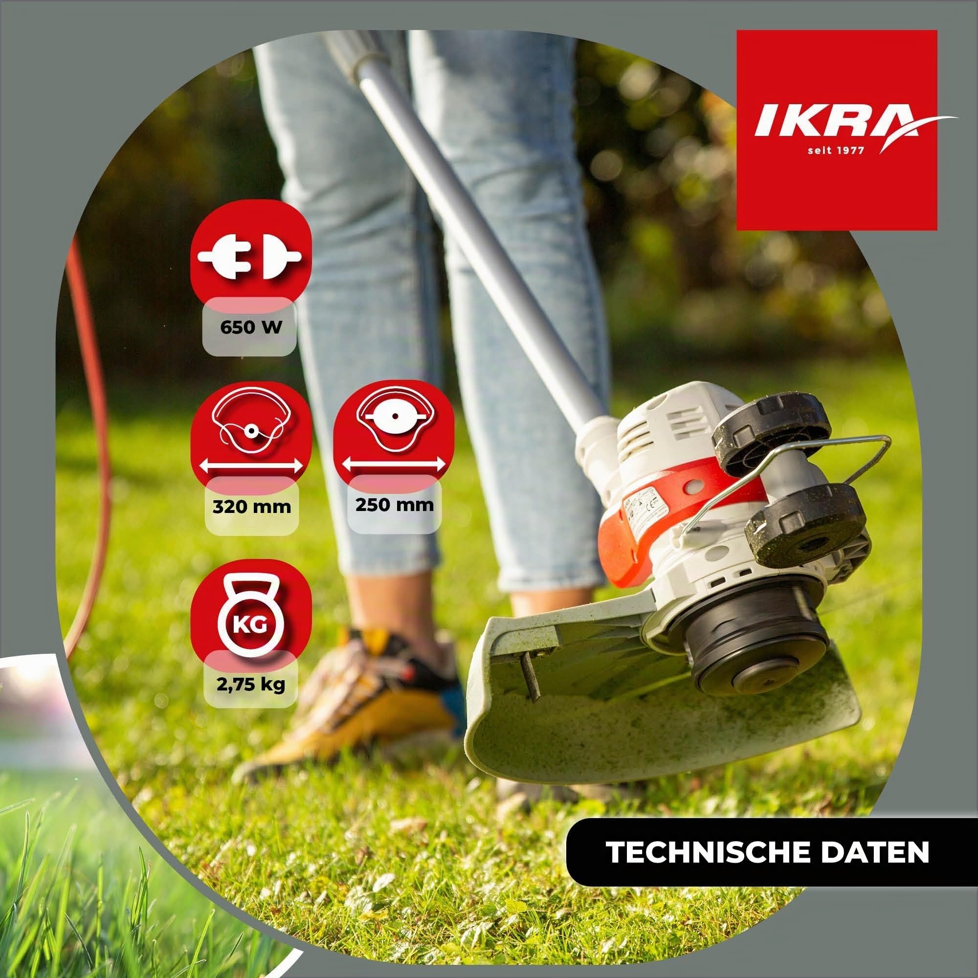 IKRA 2in1 Elektro Rasentrimmer IGT 650 D-TC, 650W, Schnittbreite 30cm