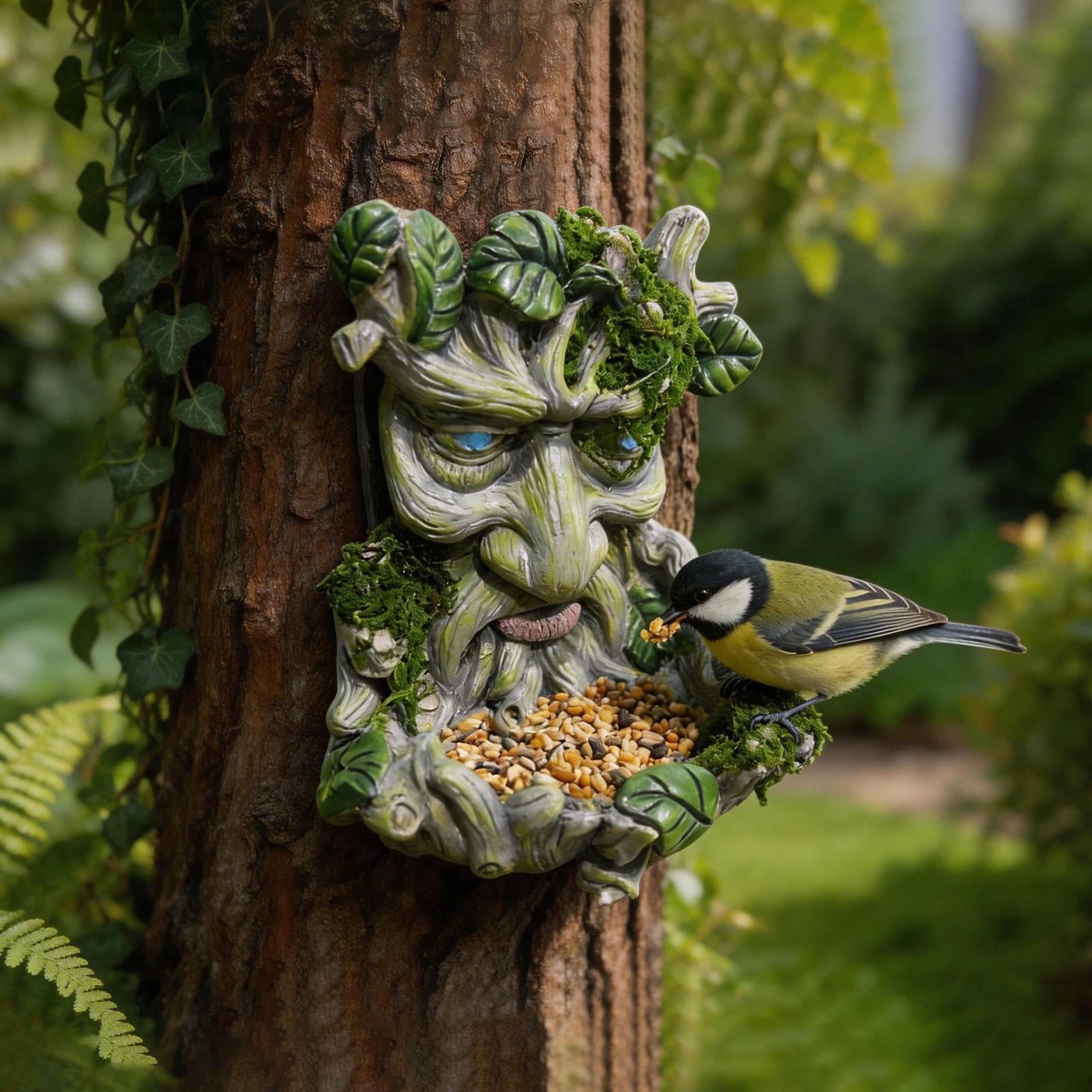 para pájaros con Cara de árbol – Escultura de máscara de guardián del Bosque de Resina 3D de 5,12 Pulgadas, Acento artístico de jardín Resistente a la Intemperie, Unidad de decoración colgant