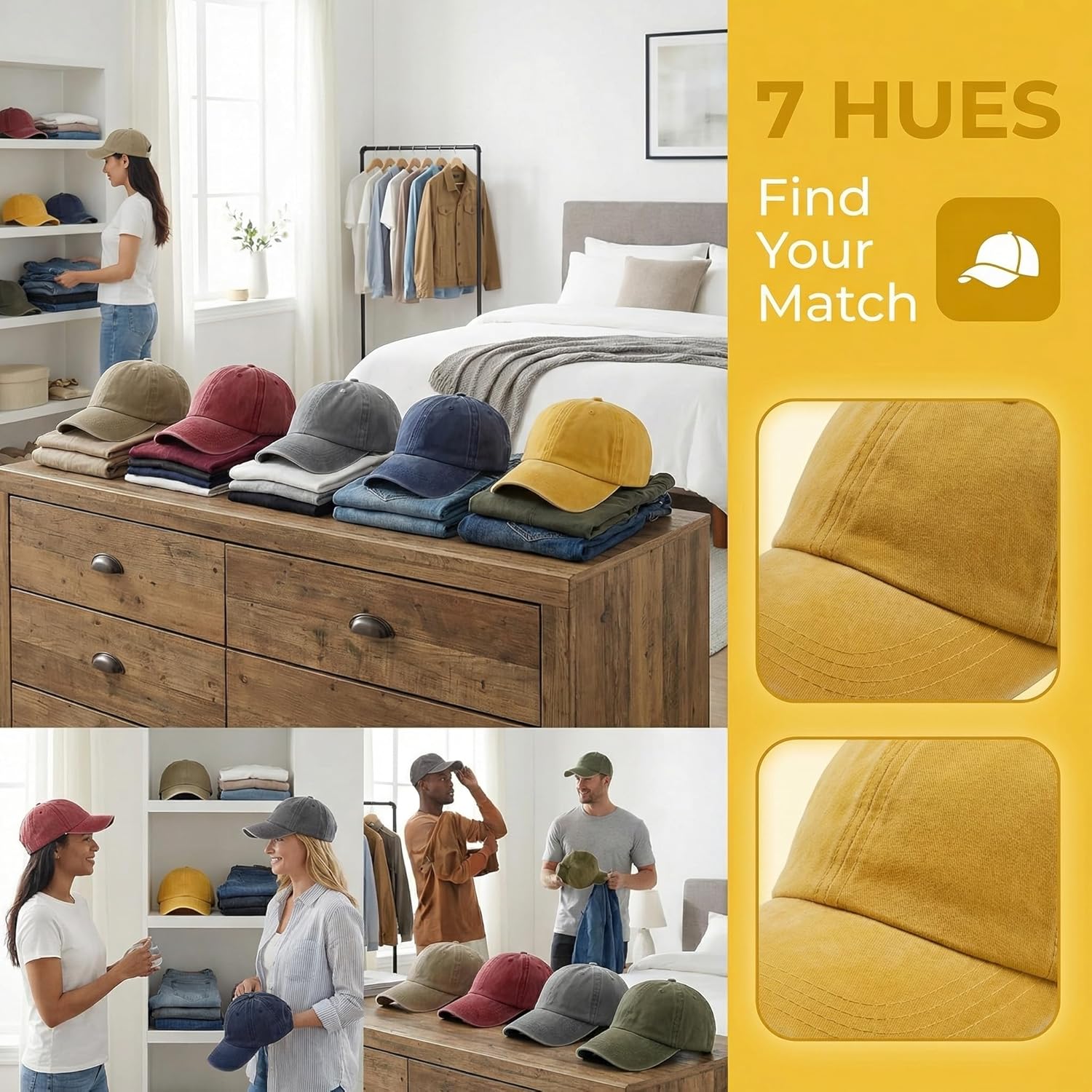 7Pcs Washed Baseball Cap Distressed Golf Baseball Hat Adjustable Size Comfortable Cotton for Men and Women Adults Hiking Sports Outdoor Activities (Multicolor) - Image 4