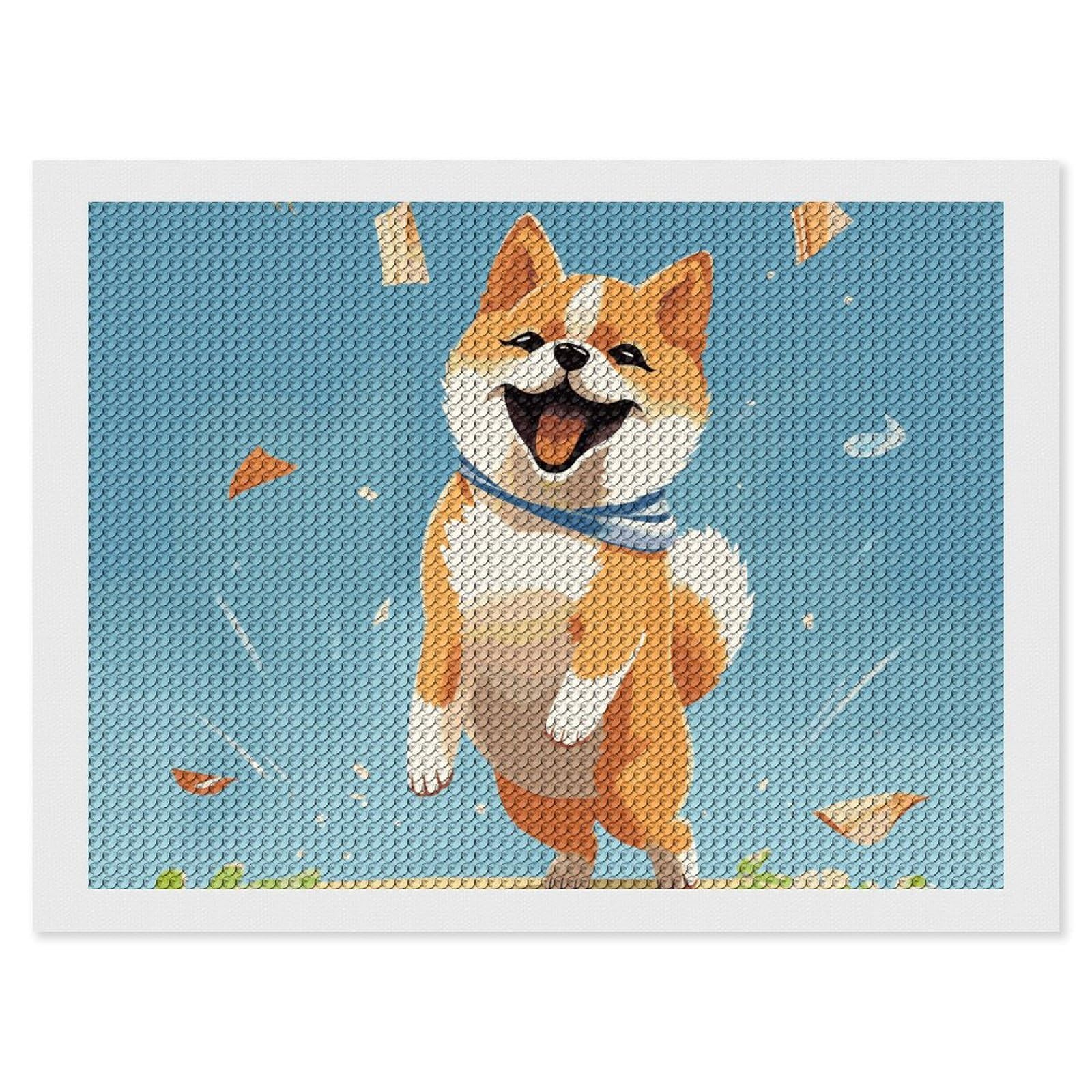 Cute Shiba Inu Diamond Art Kits for Adults, DIY 5D Diamonds Painting Kits for Beginner, Round Full Drill Diamond Dots Painting, 12"x16" Diamonds Pictures Gem Art and Crafts Wall Decor