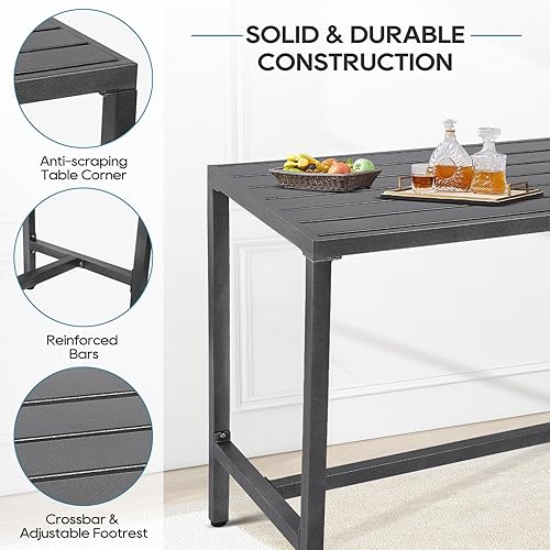 Miniatura 4 de Mesa de bar para exteriores, consola de patio, mesa de altura con marco de acero recubierto de polvo, resistente a la intemperie, parte superior