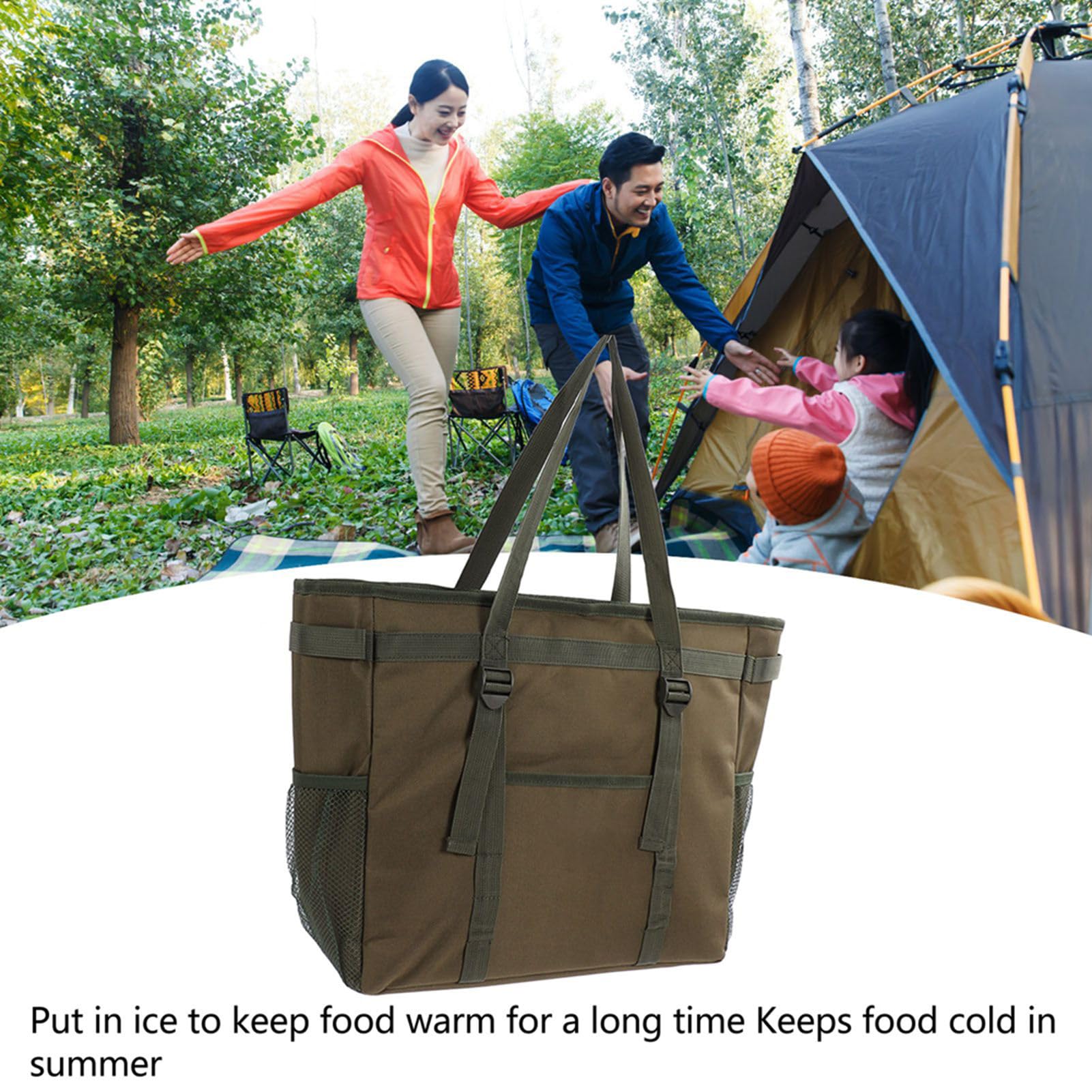 Borsa Termica Pieghevole Grande, Borsa Termica per Picnic a 3 Strati in Tessuto Oxford, Borsa Termica per Alimenti Portatile Resistente all'Usura per il Campeggio