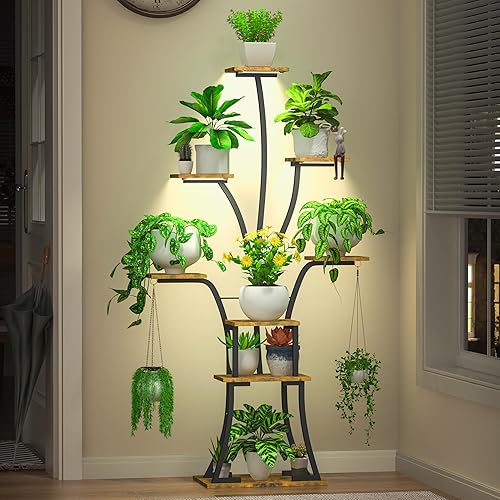 Soporte para plantas de interior de 64 pulgadas de alto con 8 niveles con luces de crecimiento, estante decorativo con forma de árbol grande,