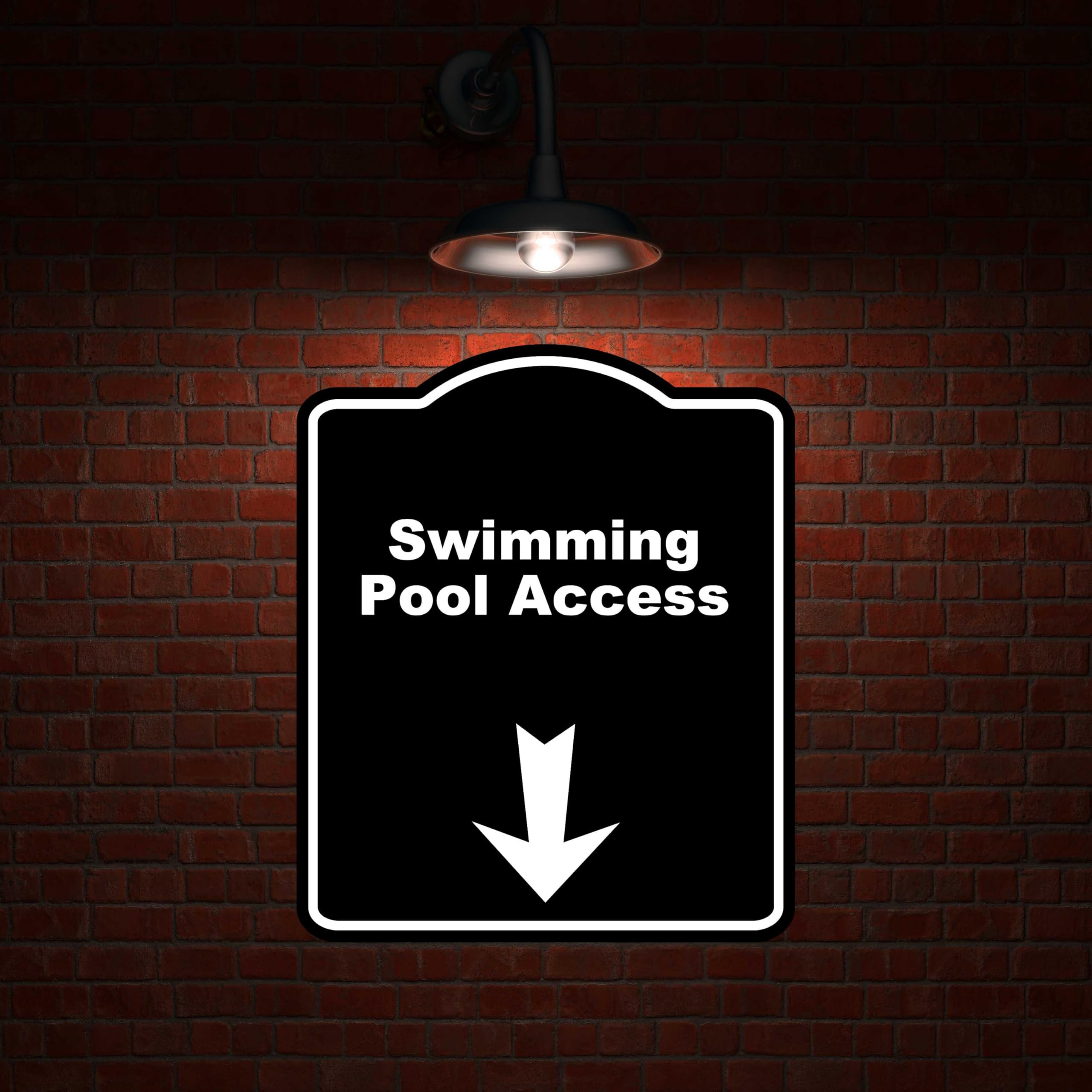 Swimming Pool Access Black Sign Arrow Down Aluminum Composite Sign 15 x 18 inches
