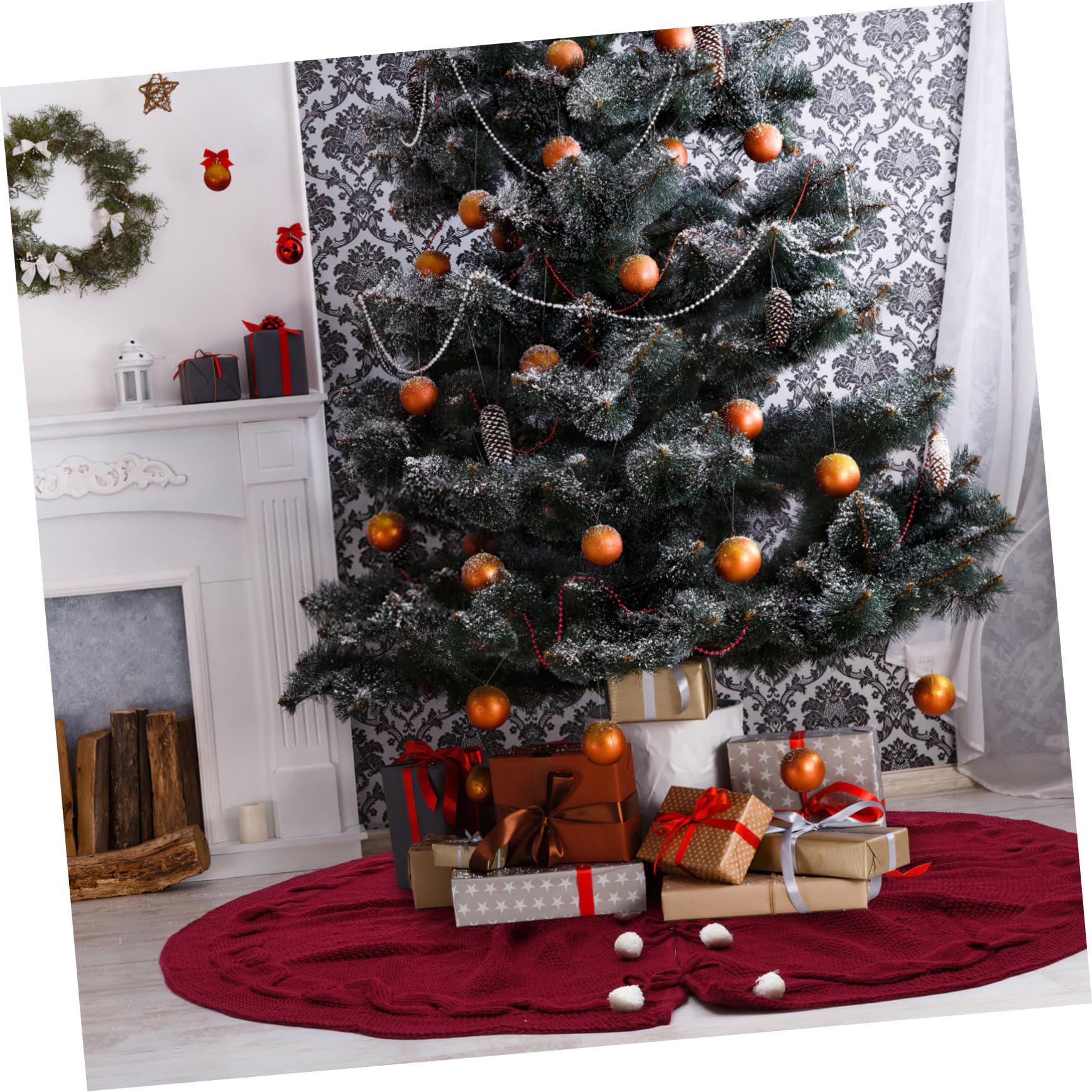 1pezzi Gonna Per Albero Di Natale Di Rosso Grembiule Decorativo Imitazione Lana Maglia Copri Albero Natale Creativo Per Casa Negozi e Hotel Aggiunta Di Atmosfera Festiva