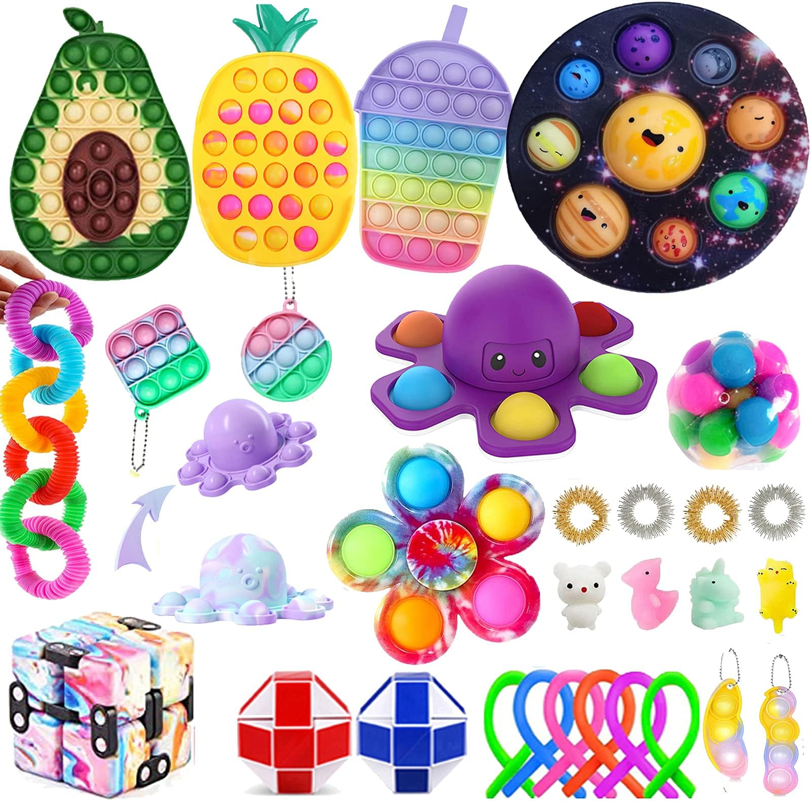 Greatooly Sensory Fidget Toys Set, 35Pcs Anti-Anxiety Toys Kit Stress Reliever for Adults Children (Multicolor 06)