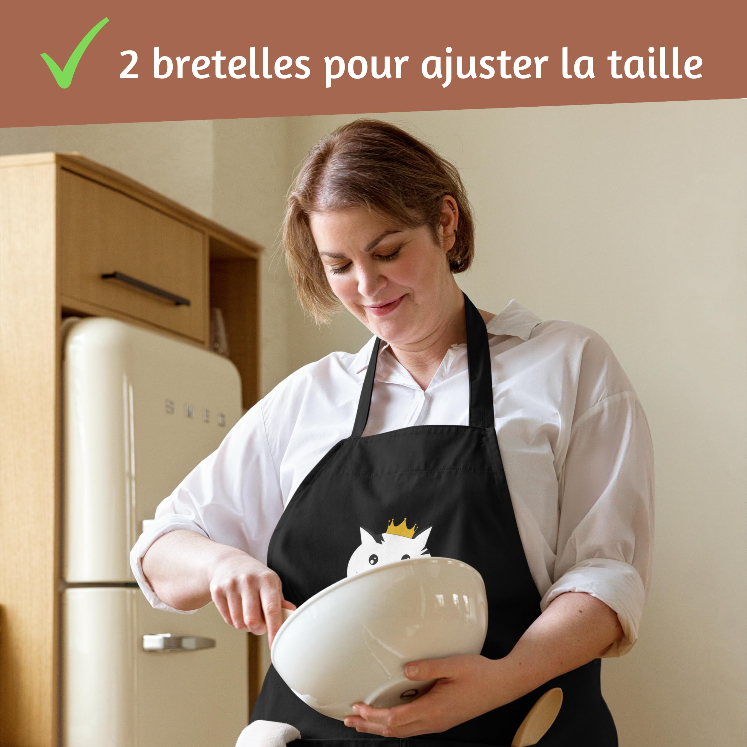 Tablier de Cuisine Femme - Tablier Personnalisé, Cadeau Femme Original, Cadeau Anniversaire Maman et Mamie Motif Chat Prenom Idée Cadeau Noel Fête - Cadeau Personnalisé