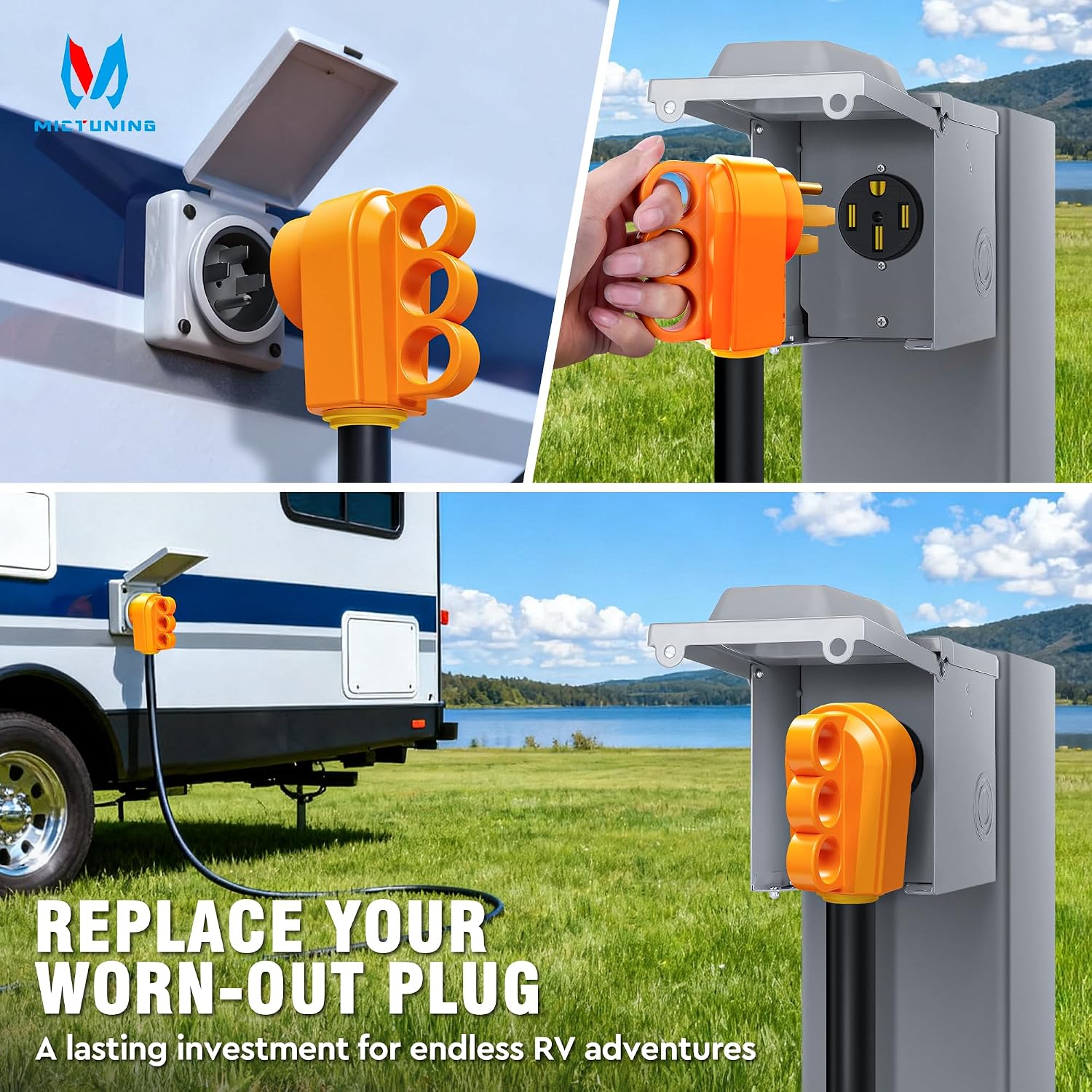 MICTUNING 50 Amp RV Male and Female Plug Set 14-50P and 14-50R Receptable 125V/250V Volt Heavy Duty Electrical Camper ETL Listed for Caravan Motorhome Van Trailer
