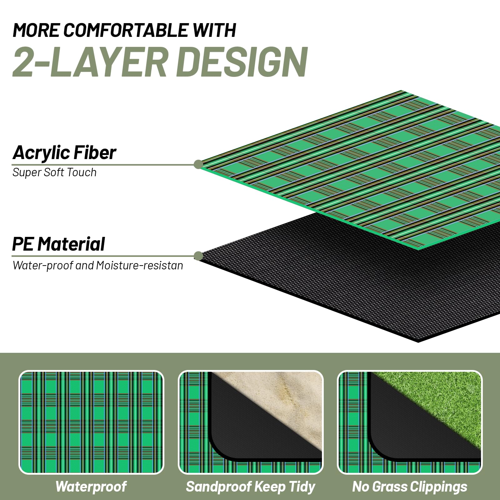 Coperta da Picnic con Retro Impermeabile 150x200 cm Portatile Pieghevole Verde