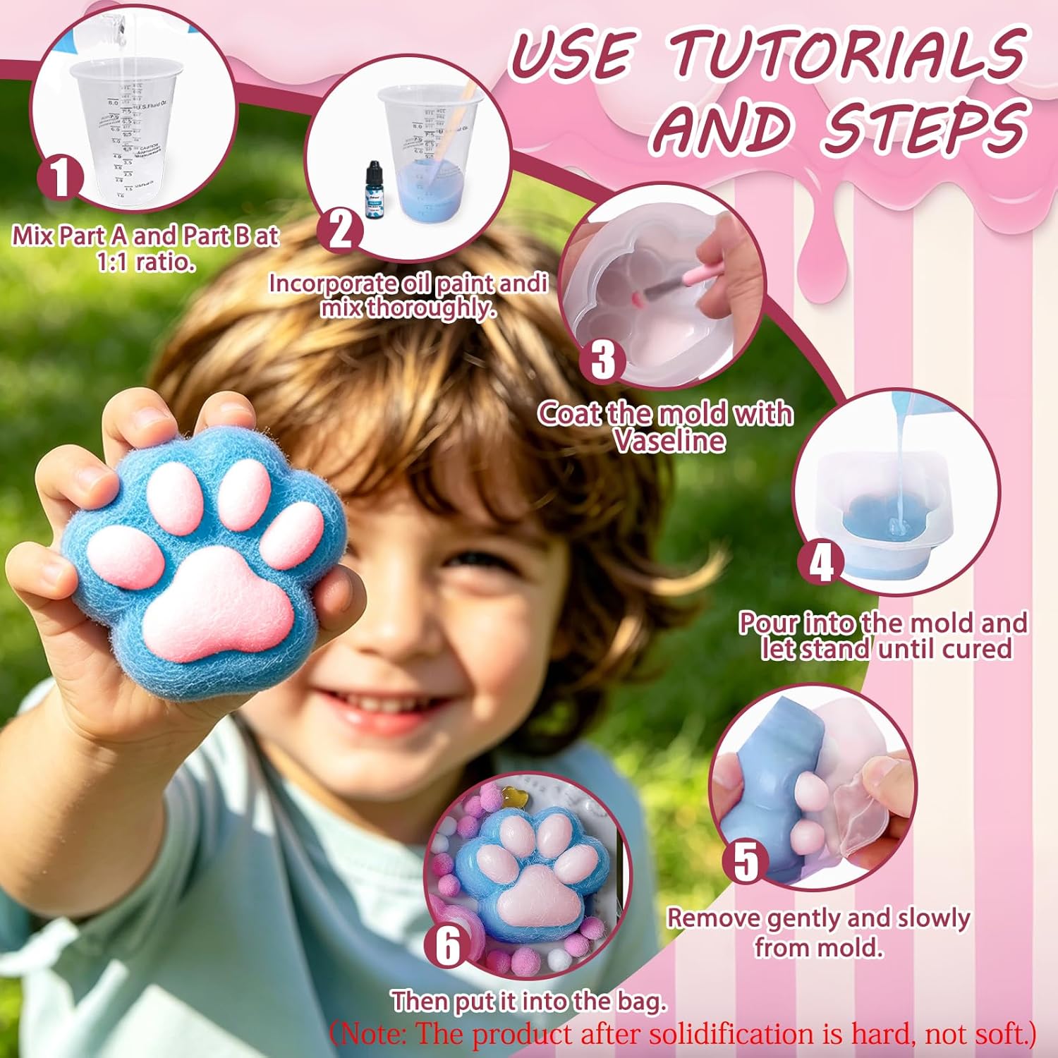 DTESL DIY Taba Squishy Making Kit 18OZ 1:1 AB Liquid Silicone with 6 Molds Cheese Hamster/Sitting Hamster/Mold Cat Claw/Rabbit/Cat/Strawberry Color Paste, Flocking Powder,Gifts Party Favors