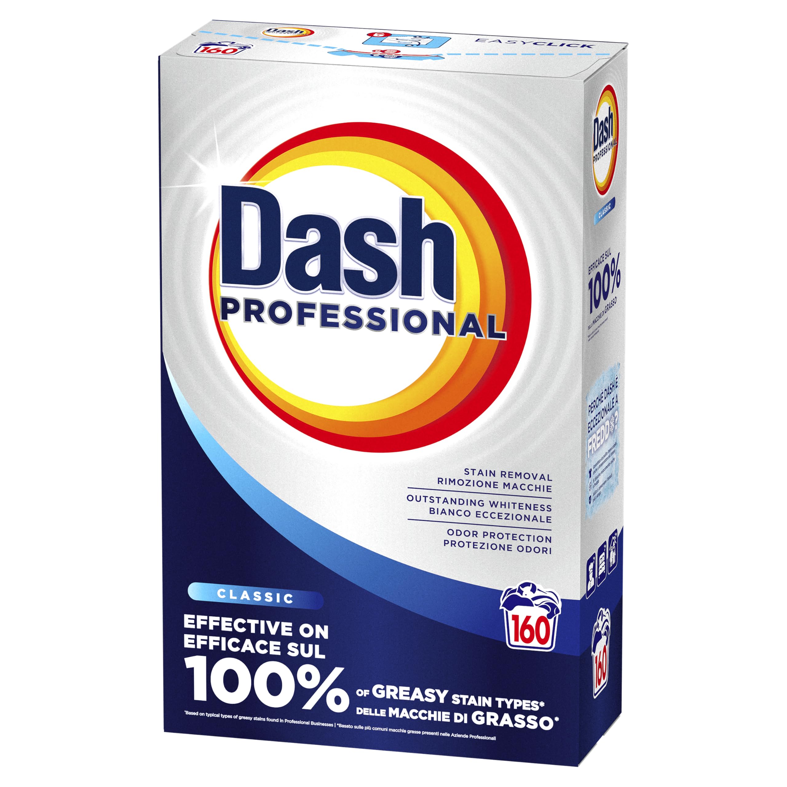 Dash Professional Classico, Detersivo Lavatrice Polvere Professionale, 160 lavaggi, 8kg, Efficace su tutti i tipi di macchie grasse, Bianco Straordinario, Per Bucato Professionale