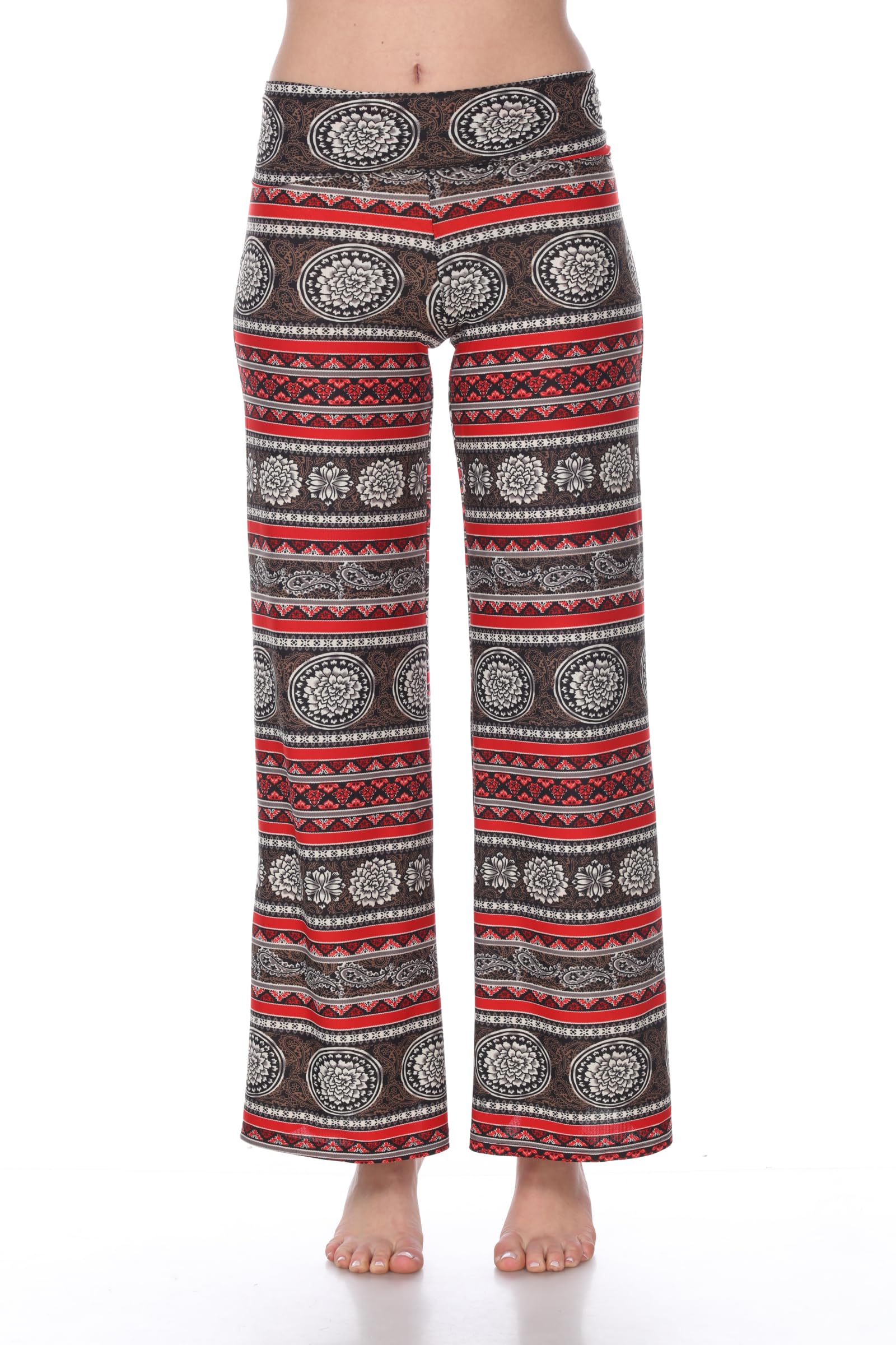 white mark 550-195-L Printed Palazzo Pants Round44 Red - Large