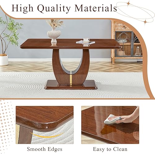 Miniatura 2 de JUFU Juego de mesa de comedor moderno para 6, juego de mesa de cocina de 63 pulgadas con mesa de mármol sintético y 4 sillas tapizadas de piel