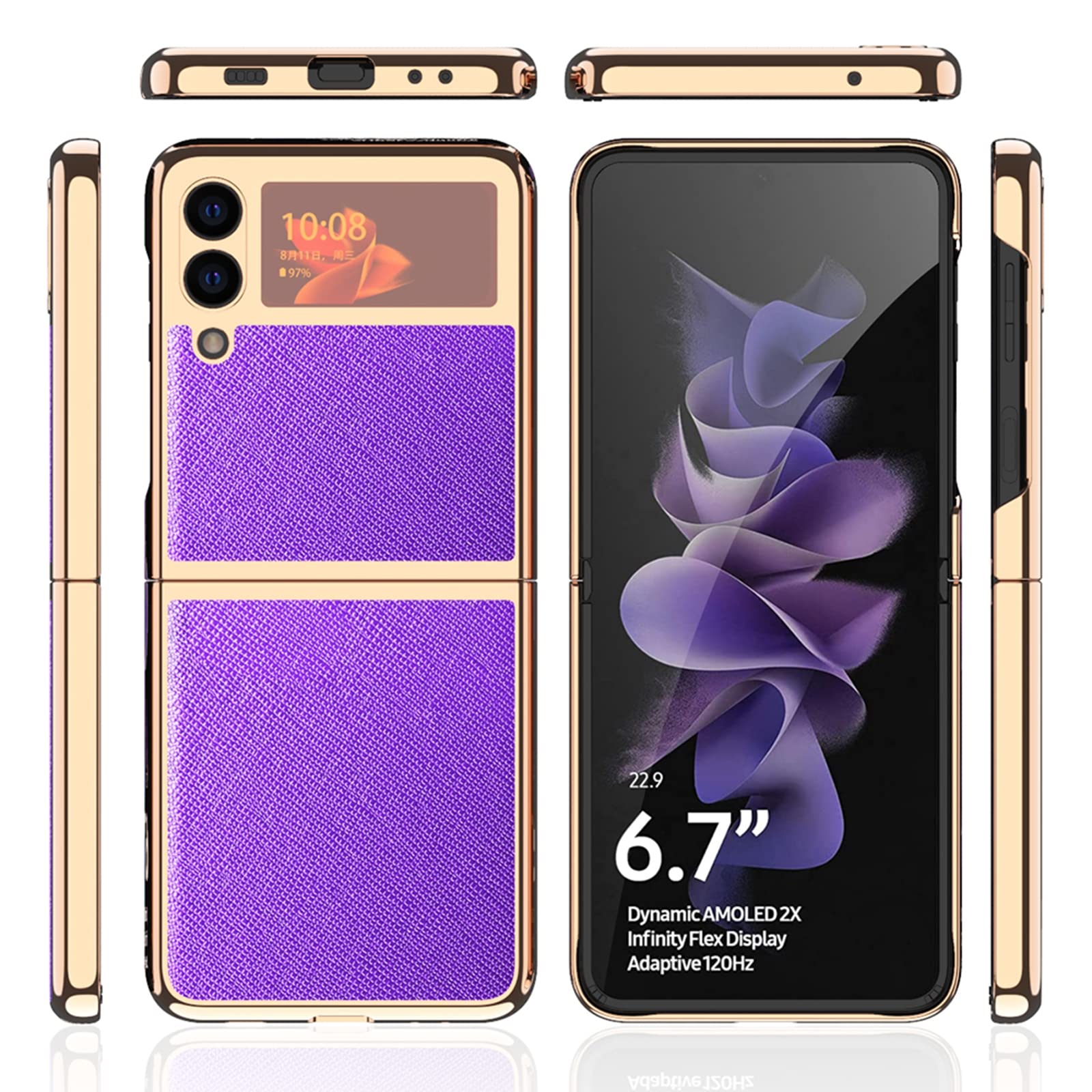 Etui do Samsung Galaxy Z Flip 3, przezroczyste okienko wąskie dopasowane etui, skóra PU twarde PC ochronne etui z klapką pełna ochrona etui na telefon zaprojektowane dla Samsung Z Flip 3 5G, żółte