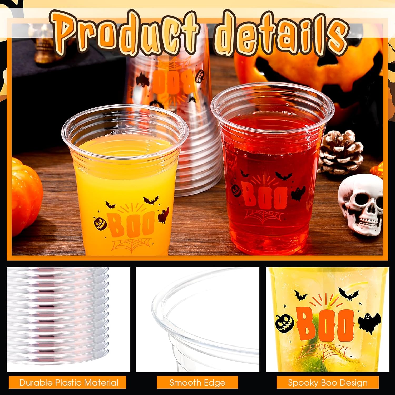 100 Pcs Halloween Plastic Cups Bulk 16 oz Disposable Halloween Boo Party Cups Spooky Clear Plastic Glasses for Trick or Treat Scary Party Supplies Cold Drinks - Image 3