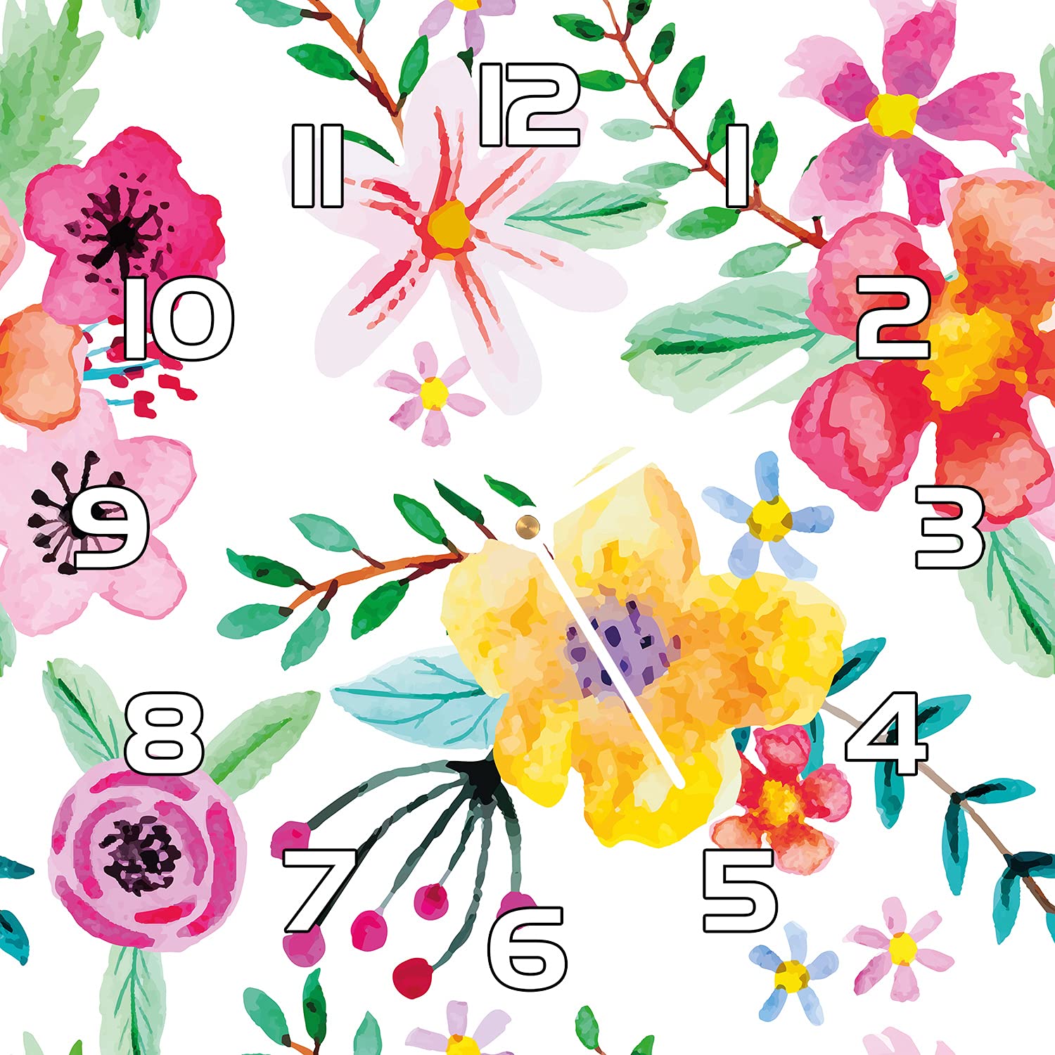 Horloge en verre 30x30 cm Fleurs de Jardin décorative pour cuisine et salon moderne