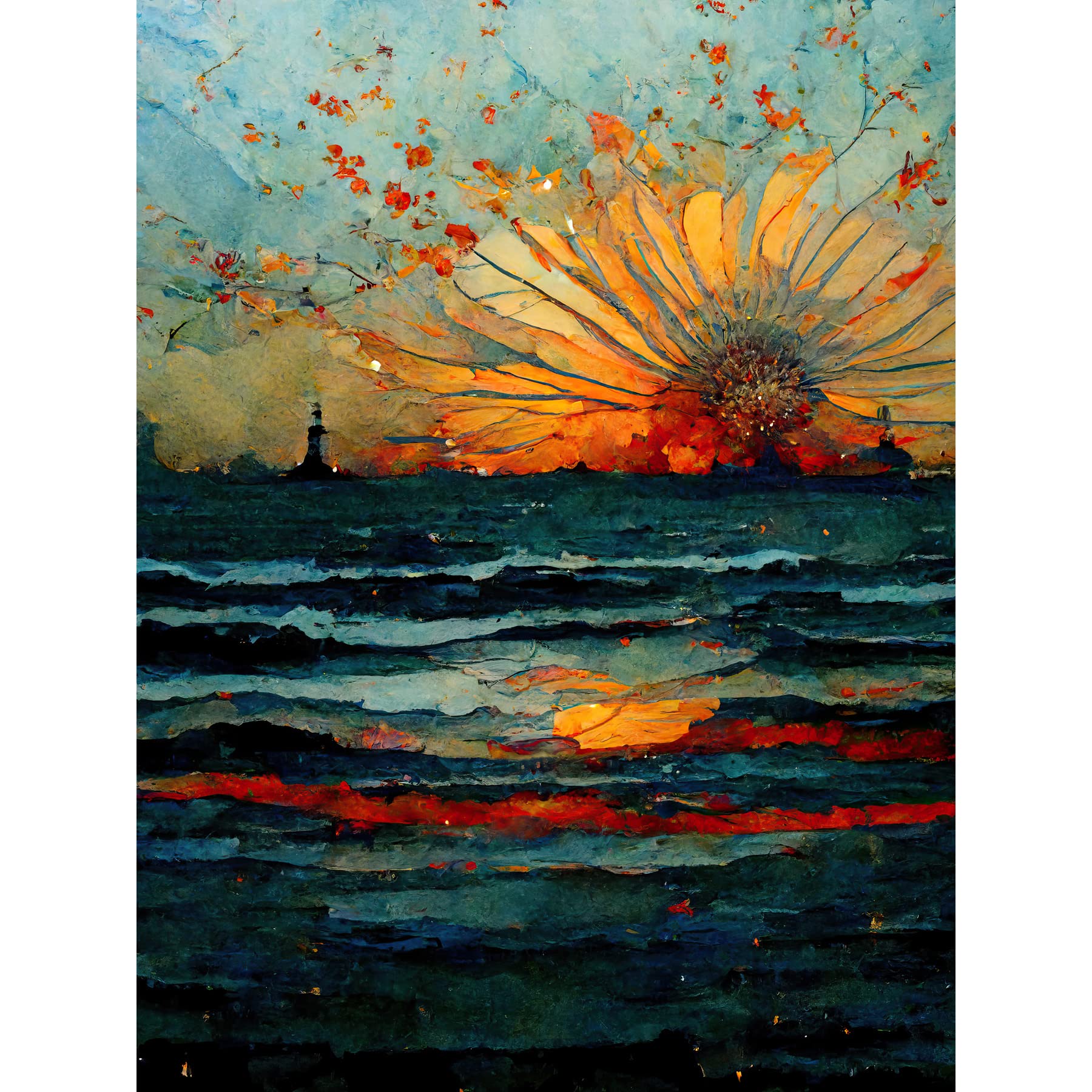 Artery8 Seascape Sunset Port City Waves Horizon Large Wall Art Poster Print Thick Paper 18X24 Inch
