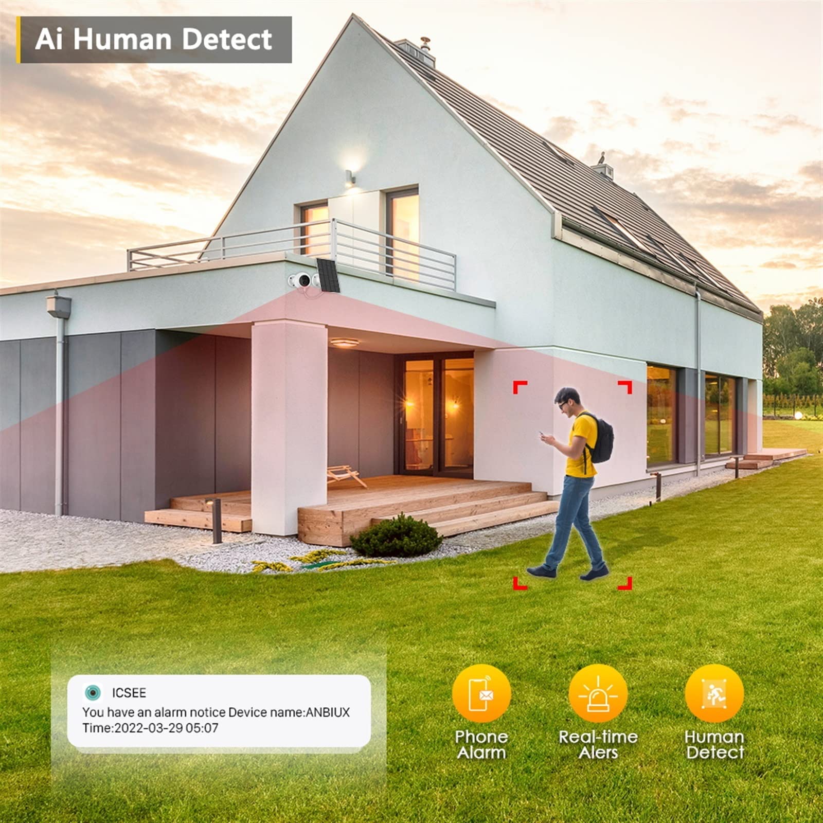 Telecamera Wifi Esterno, BESDER Pannello batteria ricaricabile 3MP Solar IP Cam Audio Outdoor PIR Rilevazione umanoide Videosorveglianza Telecamera wireless ,Sicurezza, Antifurto(3MP Cam No TF Card)