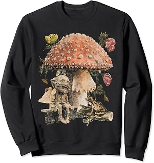 Gnomo da giardino e rana - Vintage Fiori Goblincore Estetica Felpa