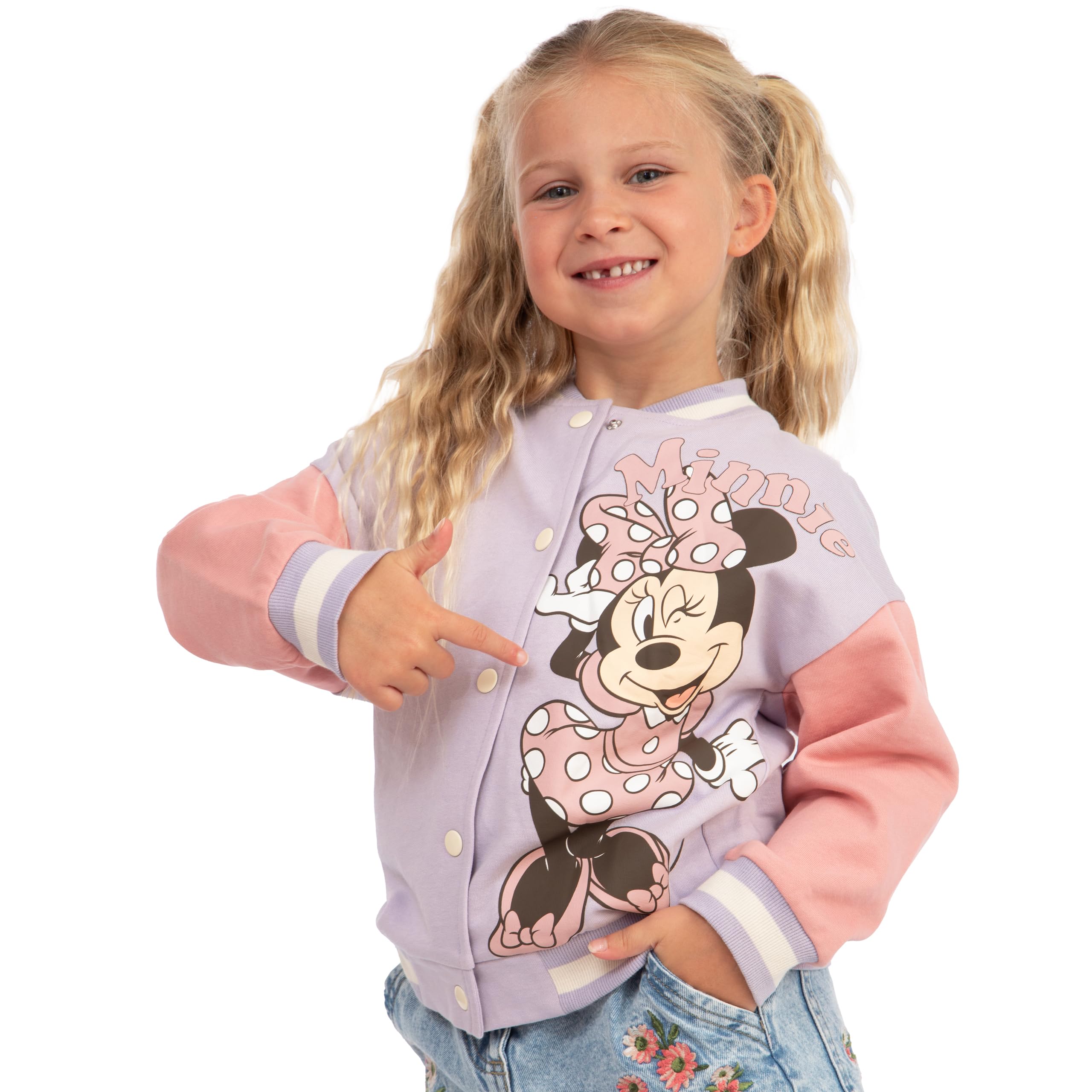 Disney Minnie Mouse Kurtka Bomberka Dla Dziewczynki, Varsity Kurtka Bawełniana Z Długim Rękawem
