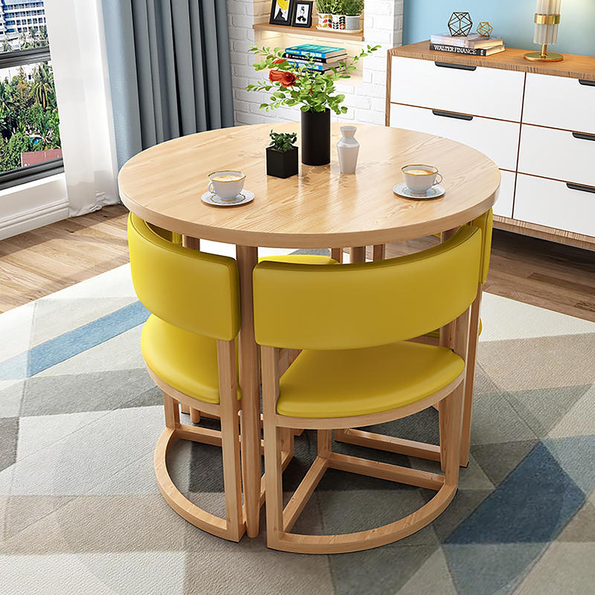 Moderno juego de mesa de comedor gris con 4 sillas elegantes, muebles compactos de oficina y comedor, tapicería de cuero, mesa de 80 cm para espacios pequeños